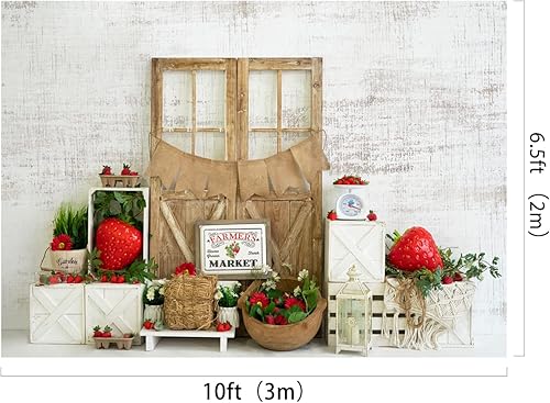 Miniatura 10 de Kate Fondo de madera de fresa de verano de 7.2 x 4.9ft, fondo de puerta de madera, accesorios de estudio de fotos