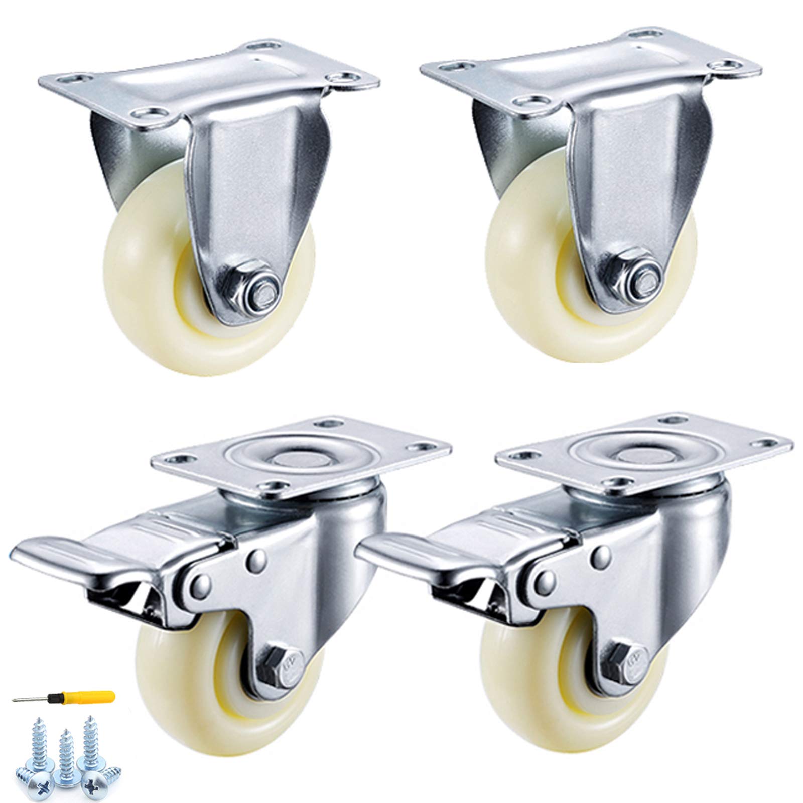 Hochleistungsräder, Plateers, Schwenker, Nylon-Industrialers-Trolleymöbelräder, Doppellager, Ersatzkomponenten, 4 Stück/Ständer + Bremse/76 mm