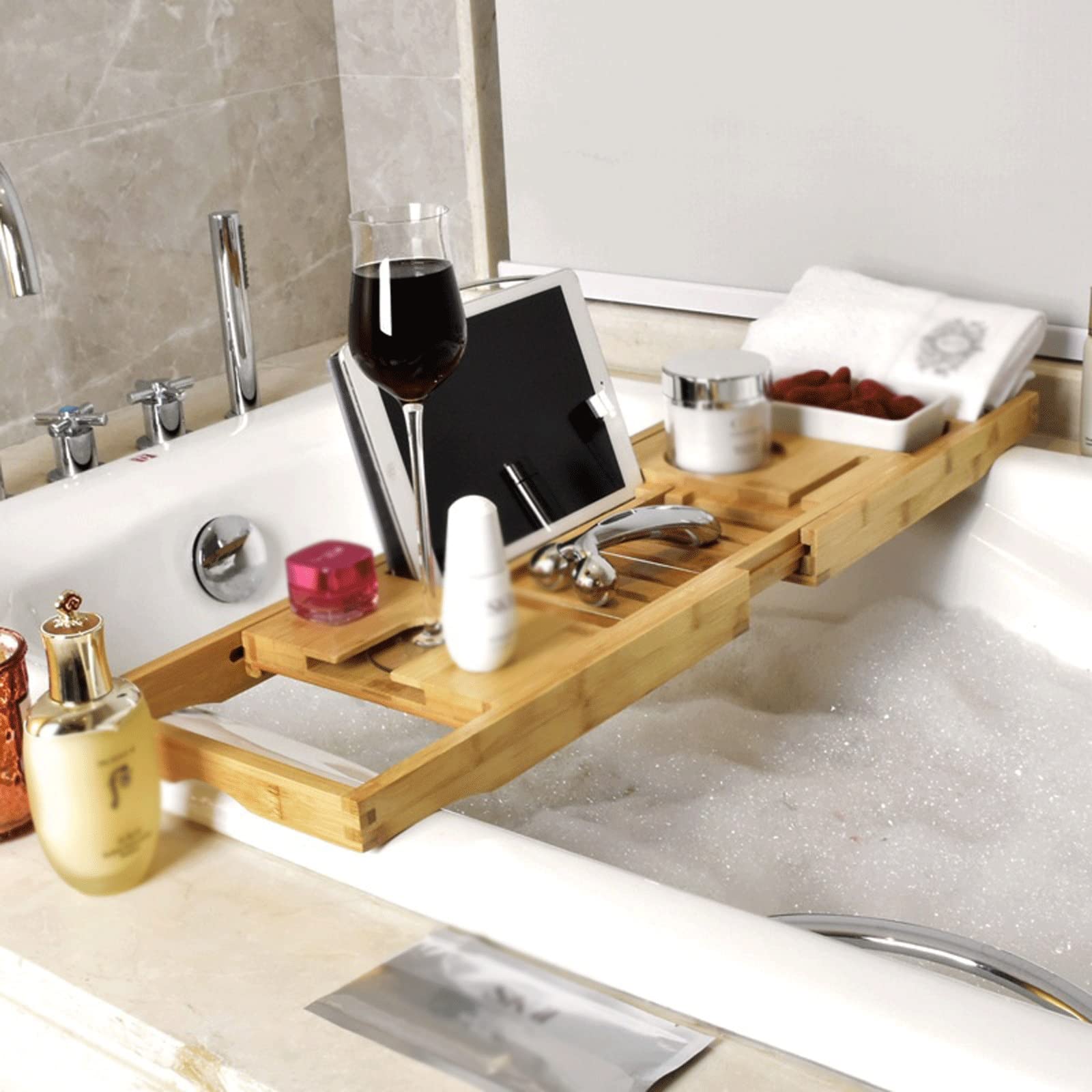 JINGYAN Bandejas para bañera Bandeja de baño Extensible, Bandeja para bañera, para, bambú para, Estante para, Muebles para el hogar