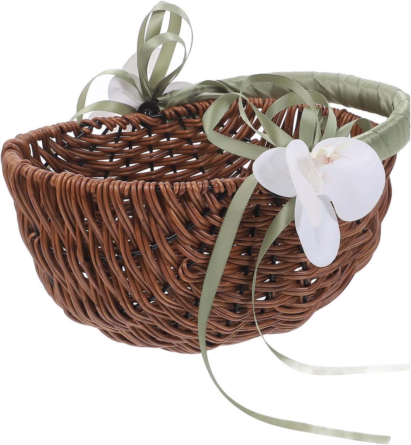 SUPVOX Wedding Flower Basket Handwoven Wood-plastic Small Container with Light Green Handle for Flower Rustic Ceremony Supplies