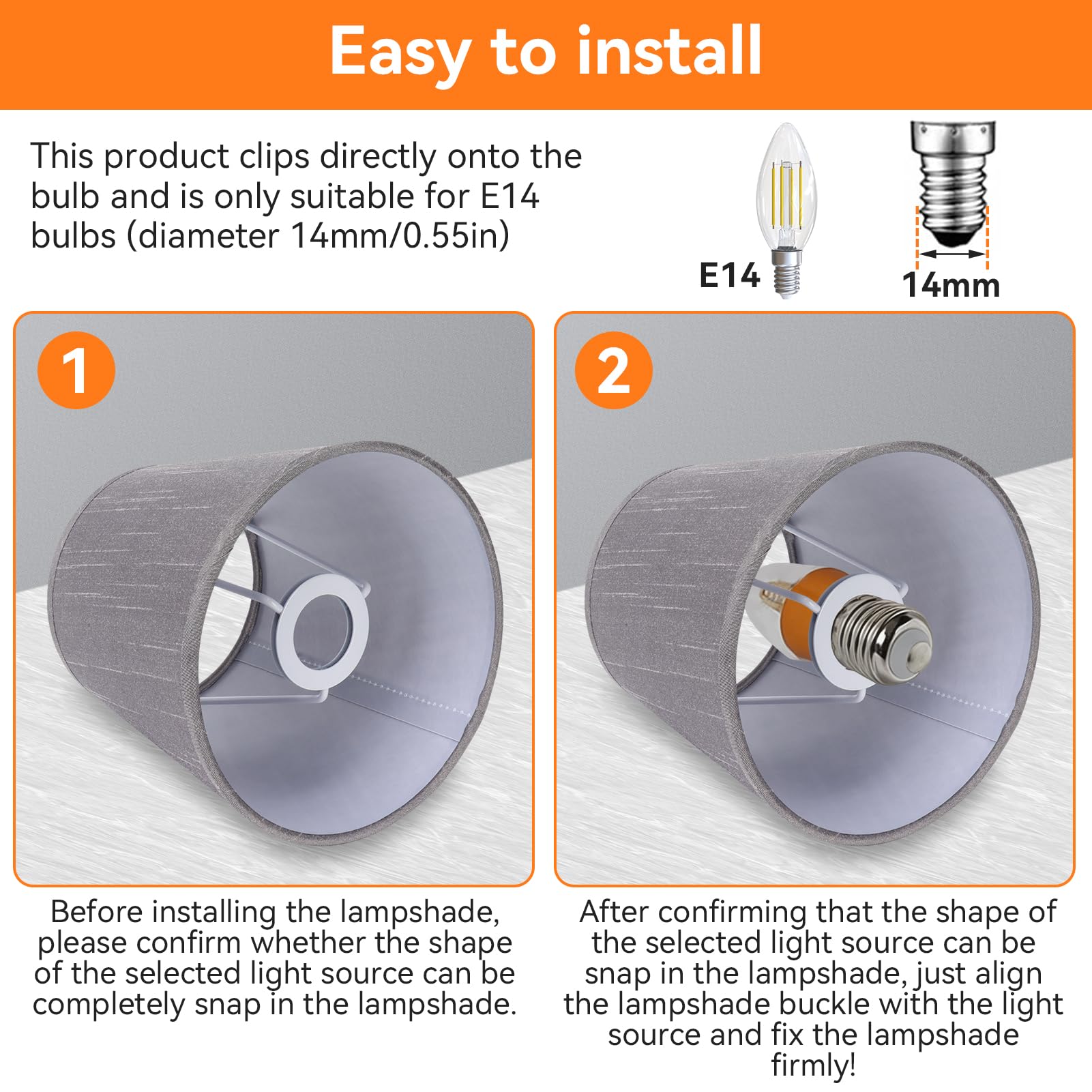 Paralume a Tamburo Grigio, Piccolo con Clip su Lampadina - Set di 6 in Tessuto a Barilotto - Classico Moderno per Lampadario, Lampada da Tavolo e da Parete