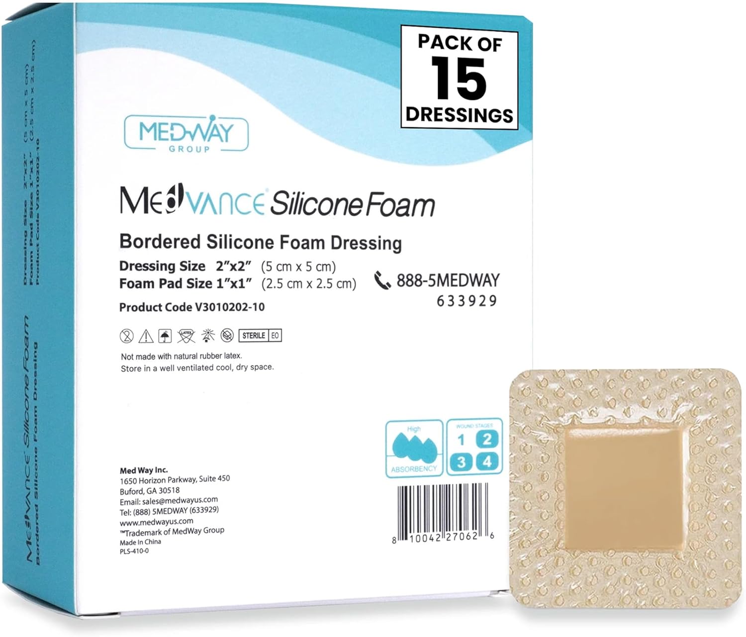 MedVanceTM Silicone - Bordered Silicone Adhesive Foam Dressing Size 2"x2" (1"x1" Pad), Box of 15 dressings