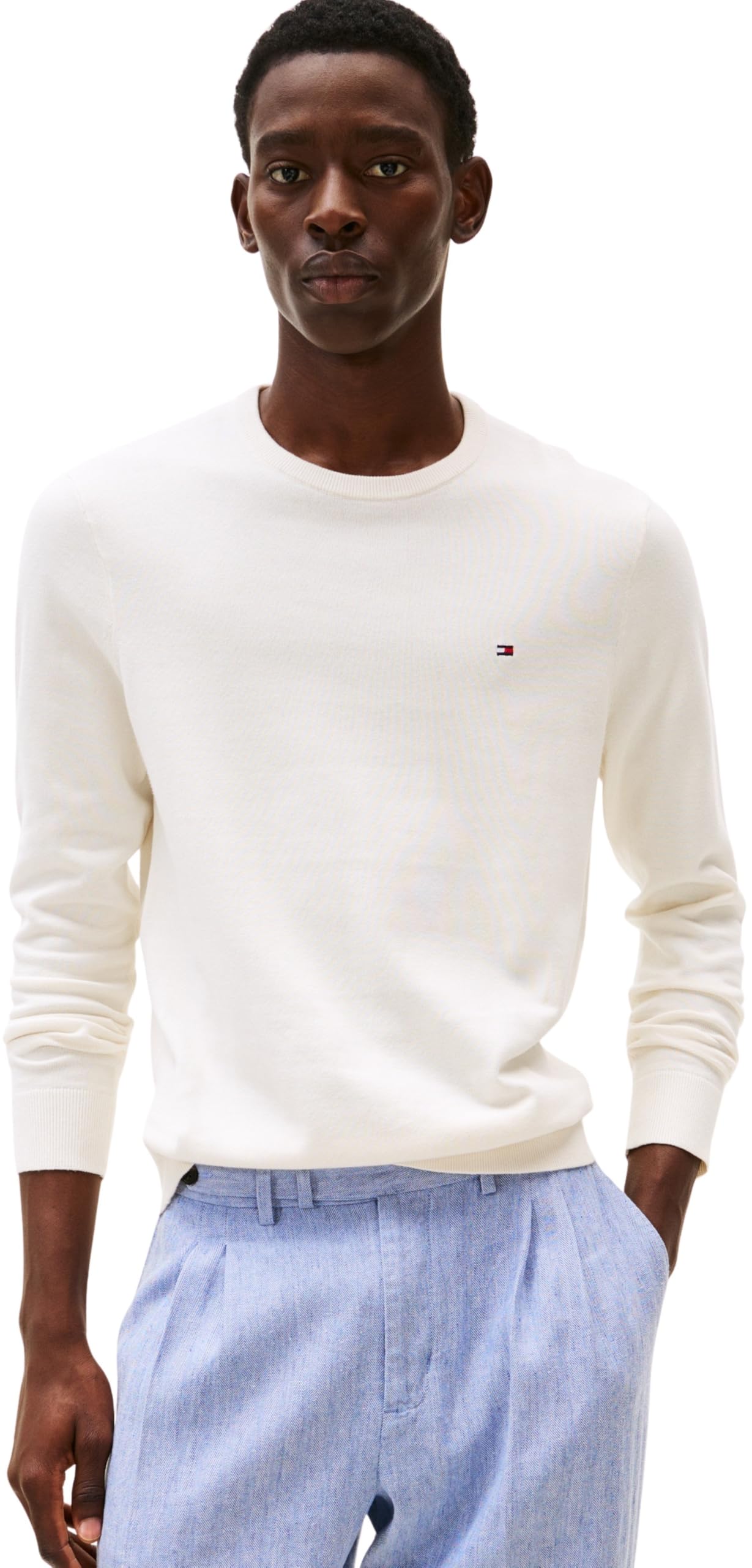 Tommy Hilfiger Herren Pullover Essential Cotton mit Rundhalsausschnitt, Elfenbein (Ivory Petal), M