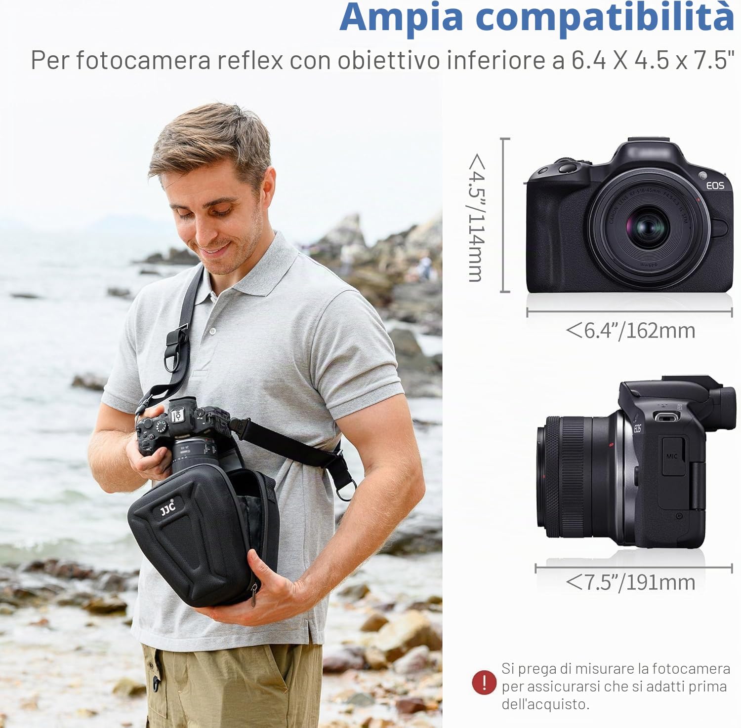 JJC Custodia rigida antiurto per fotocamera, accesso rapido, chiusura con cerniera, per Nikon Canon, Sony, Olympus e altri, con interno imbottito, manico in gomma, tasca con patta in velcro, Nero,