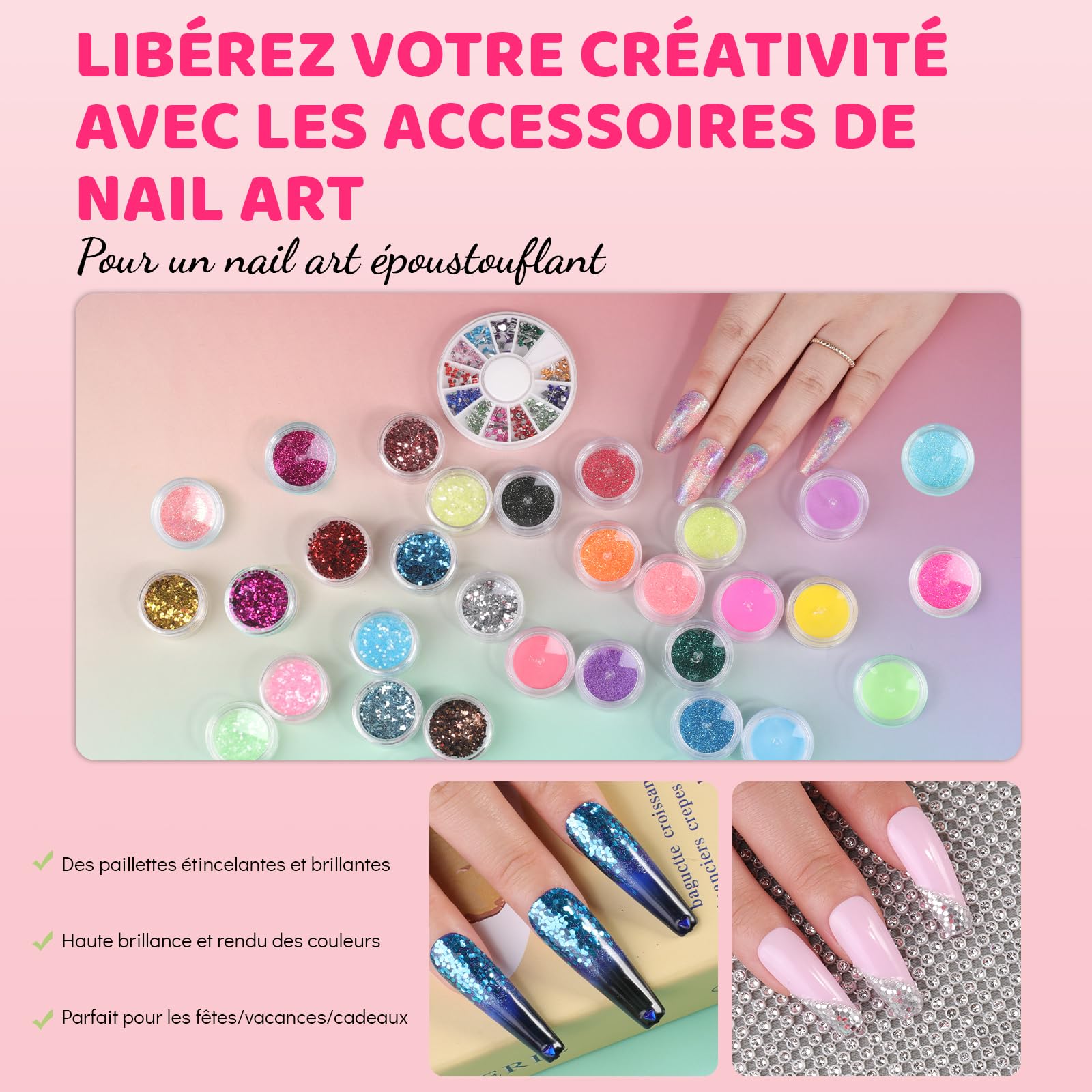Kit Ongle Gel UV Complet Aokitec, Cadeau pour le Calendrier de l'Avent 2025, Kit Ongles avec Poudre Acrylique pour Ongles, Gel Ongle UV, Lampe UV, Lime a Ongle Electrique, Accessoire Ongle, Nail Art