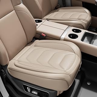 Luxury PU Leather Car Seat Bottom Cover, 2 Pack Front Bottom Seat Covers for Cars Trucks Suvs, Anti-Slip, Full Wrap Protection with Storage Pocket, Fits 95% of Vehicles (Beige, 2 Piece)
