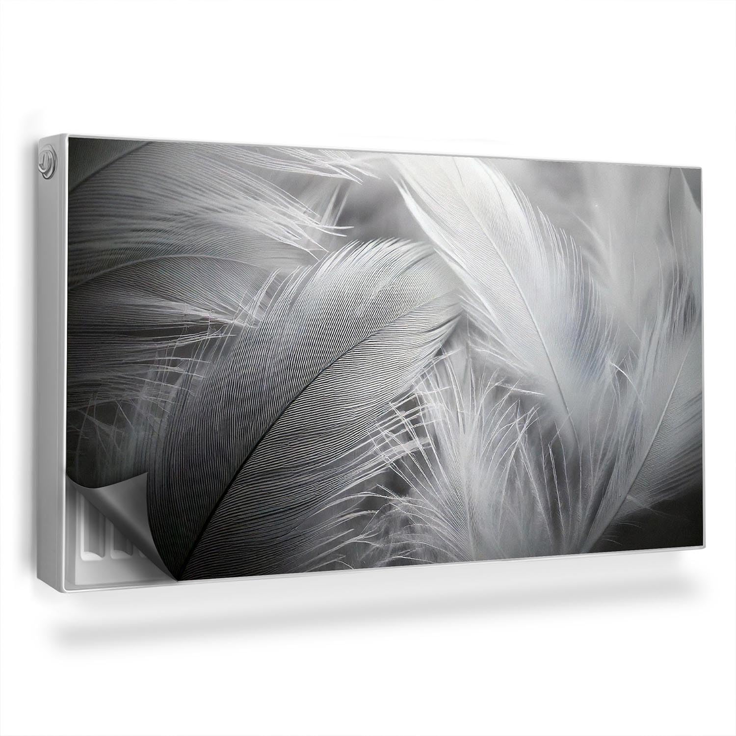 Cache Radiateur 110x60 cm Décoratif avec Couverture Magnétique Plumes Noir et Blanc
