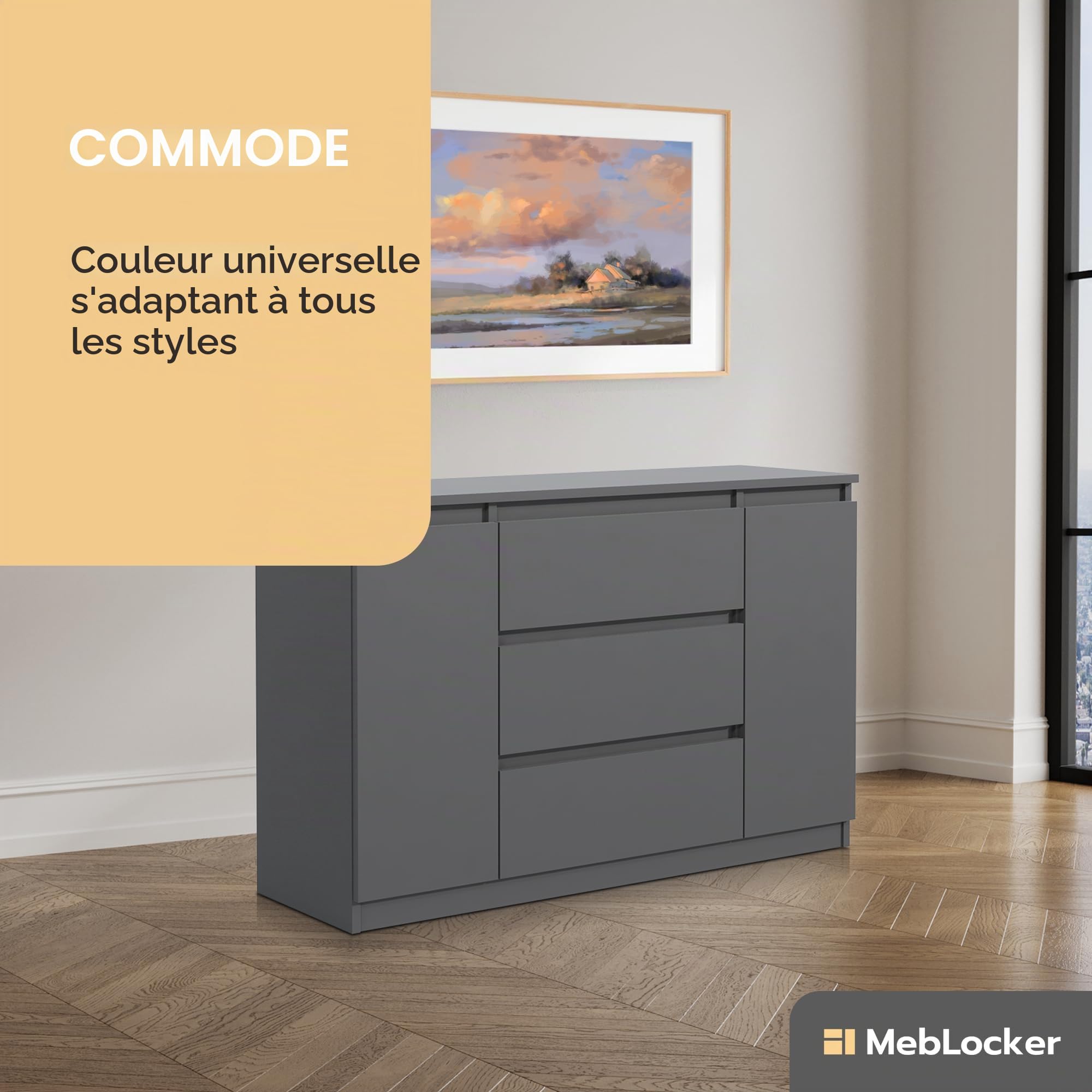 Commode avec 3 tiroirs et 2 Portes de Placard 120 cm Idéale pour Le Salon, la Chambre à Coucher, la Chambre d'enfant et Le Bureau Solution Moderne et élégante pour Un Rangement stylé