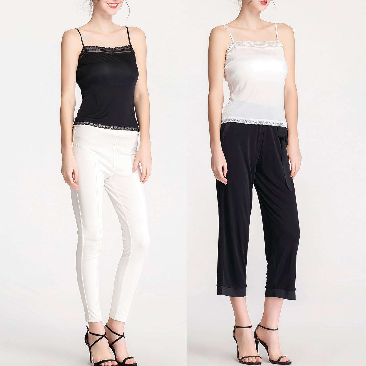 2Pack Women Pure Silk Knitted Soft Sexy Camisole Tank Top Summer Sleeveless Sleep Wear - Image 5