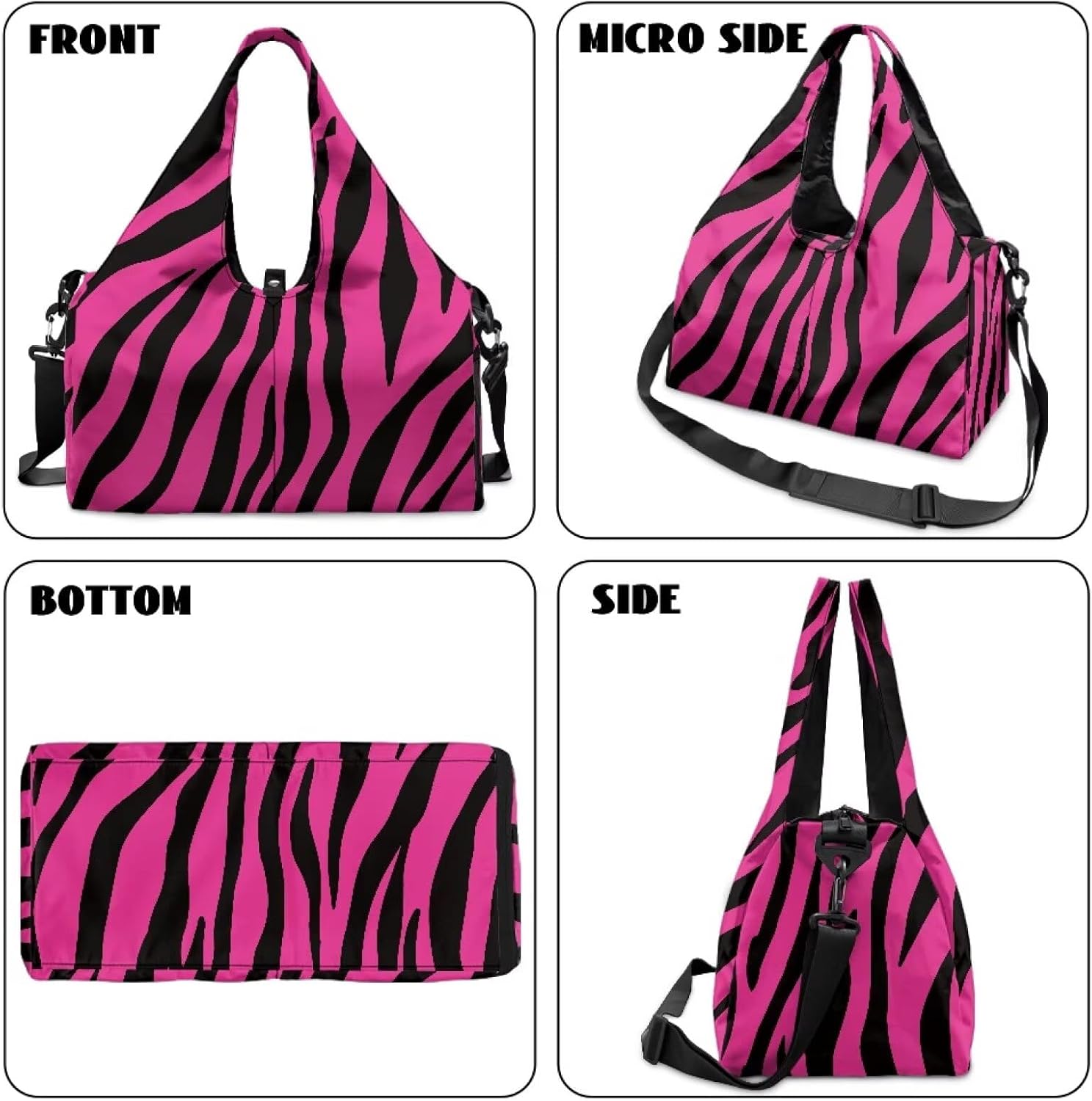 Pink Gym Bag Zebra Stripe Gym Bags for Women with Shoe Compartment, Yoga Mat Carrier, Double Zipper Mini Gym Bag for Running Swimming Pilates