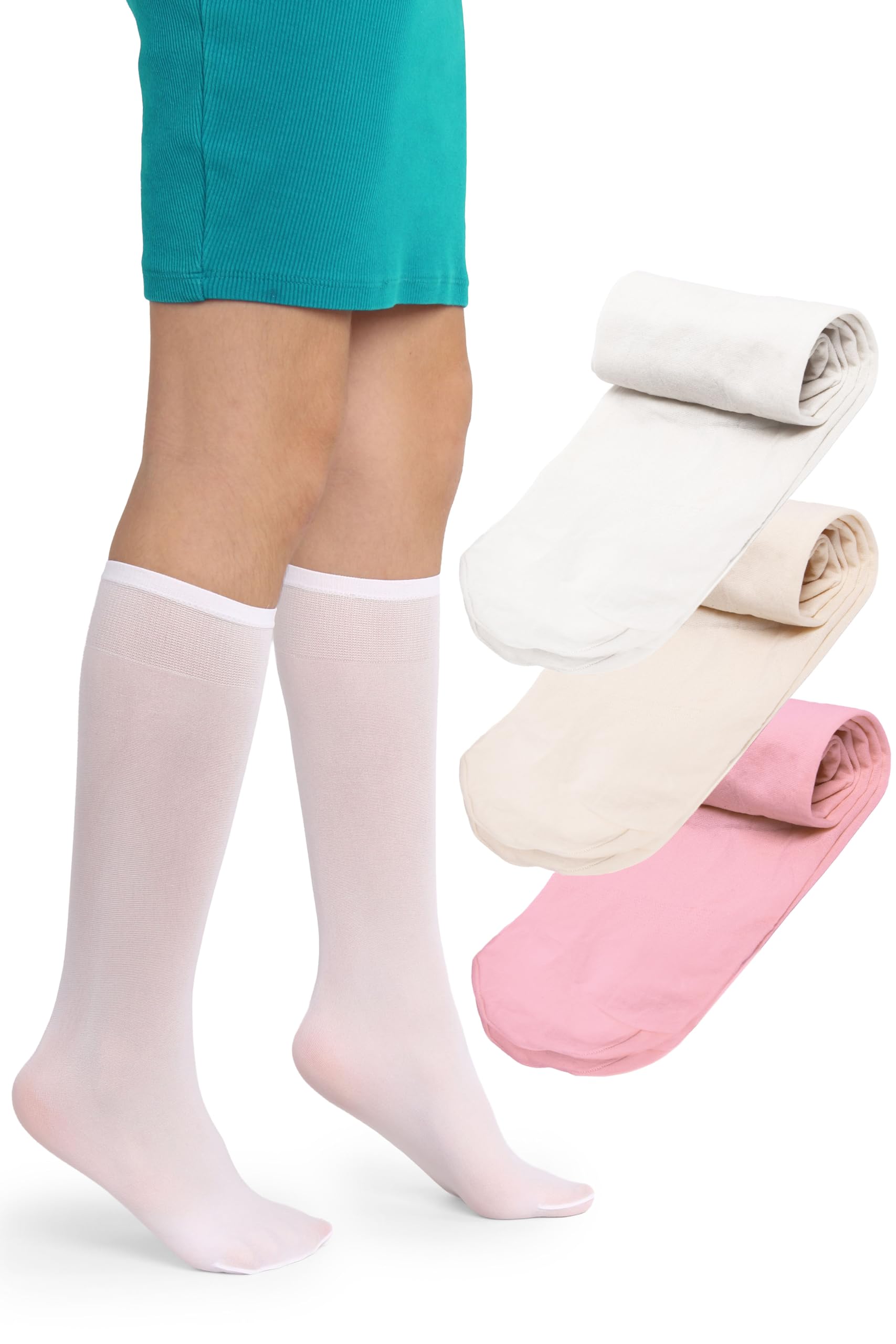 LORES Alma Medias hasta la rodilla para niña 40 DEN blancas, calcetines altos de microfibra opaca, suaves y elásticos con banda confort, ideales para colegio, uniforme y uso diario (talla 24–37) — view 10