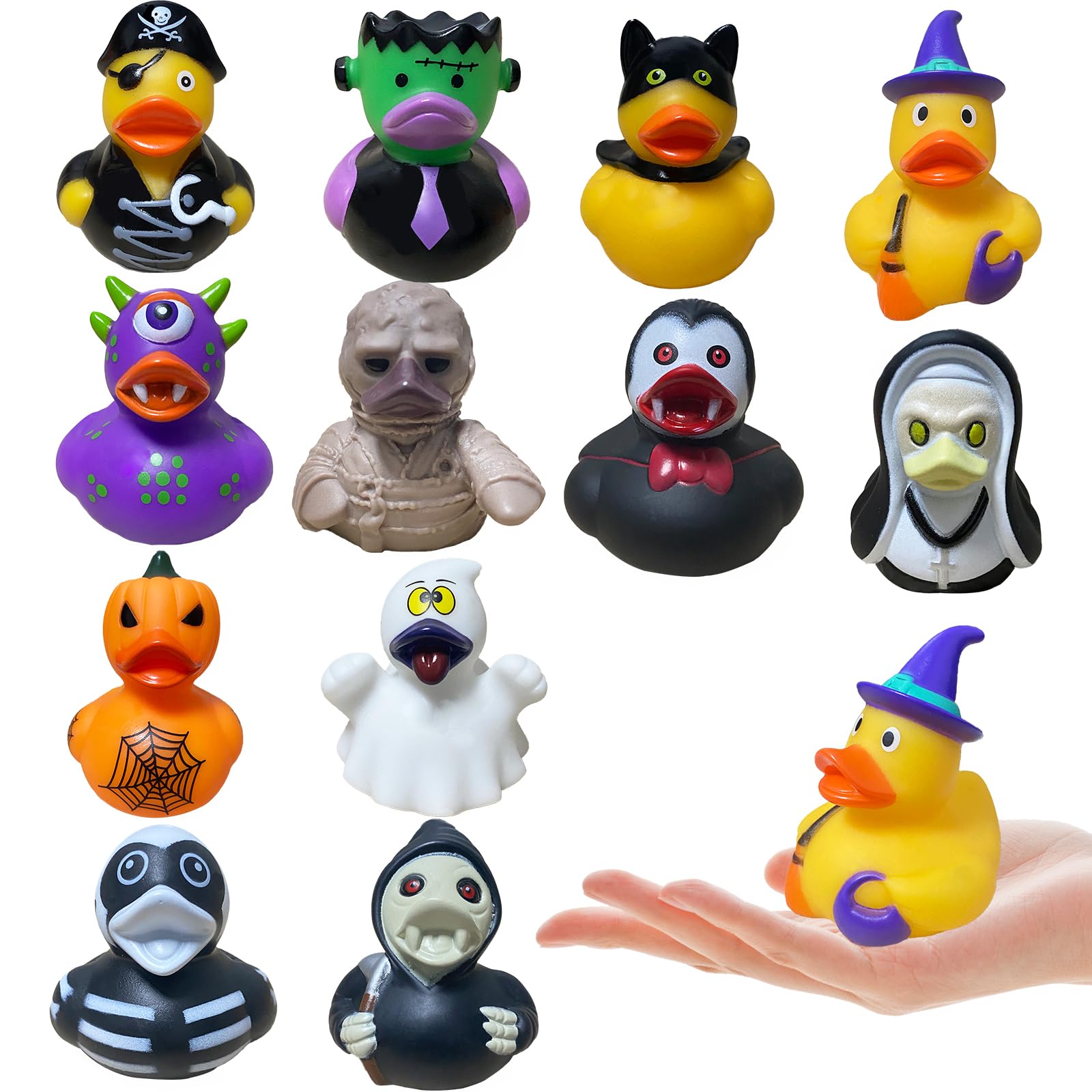 Libomzee 12 PCS Halloween Rubber Ducks Bulk, Halloween Fancy Party Favors Ducks Bath Toys, Mini Rubber Ducky, Cruise Ducks for Classroom Prizes Halloween Decorations Trick or Treat Supplies