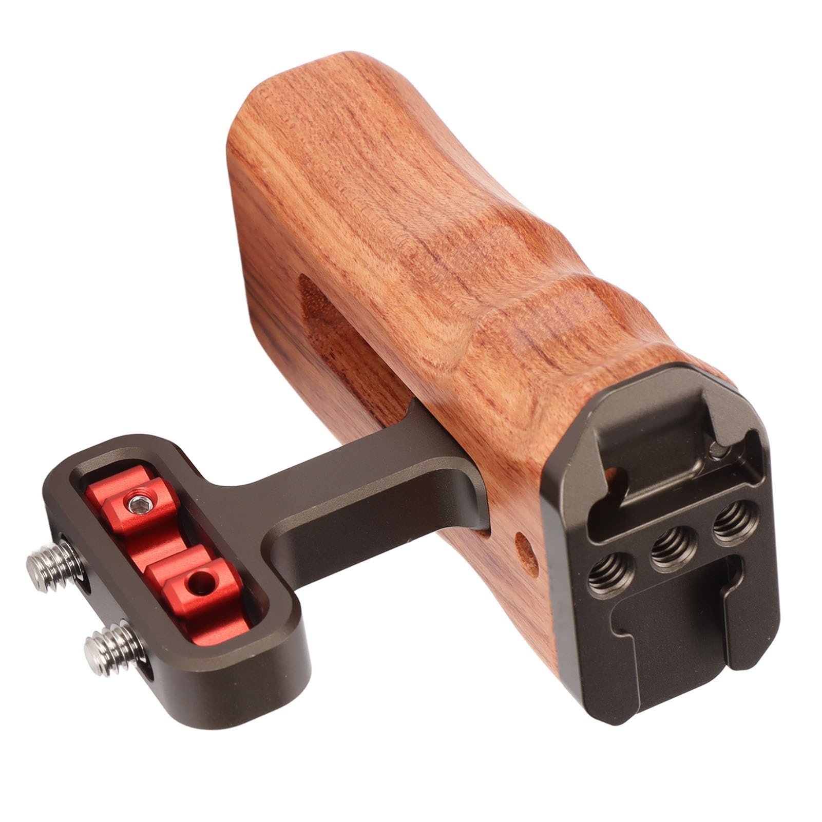 Impugnatura laterale universale in legno, manico in legno naturale brasiliano per fotocamera DSLR, impugnatura ergonomica regolabile con slitta fredda e foro filettato da 1/4 di pollice per microfoni