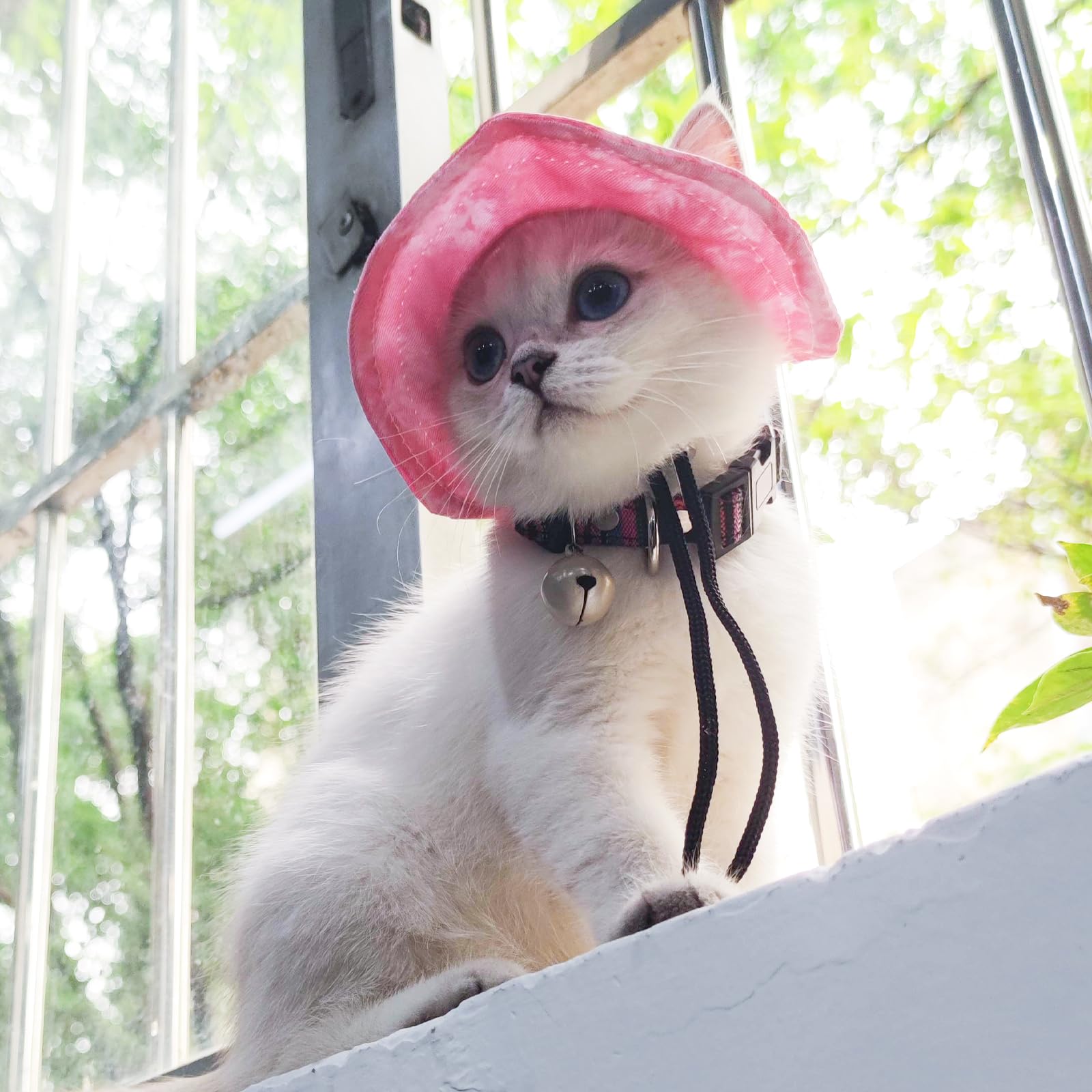 LuckyOpt Pet Sun Hat, Adjustable Rope Buckle Exposed Ear Pet Fisherman Hat for Puppies Cats, Small Dog and Similar Size Pets (Pink, S) - Image 4