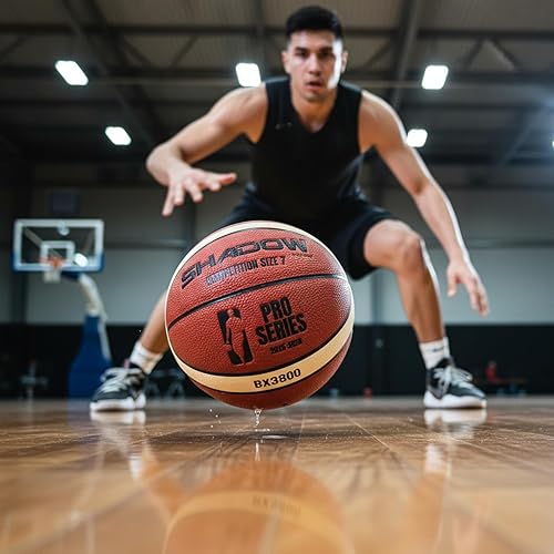 Miniatura 7 de Shadow Pro Series 3800 - Balón de baloncesto, talla 7, cuero de calidad de competición premium, naranja y crema, gran durabilidad. Vejiga de butilo