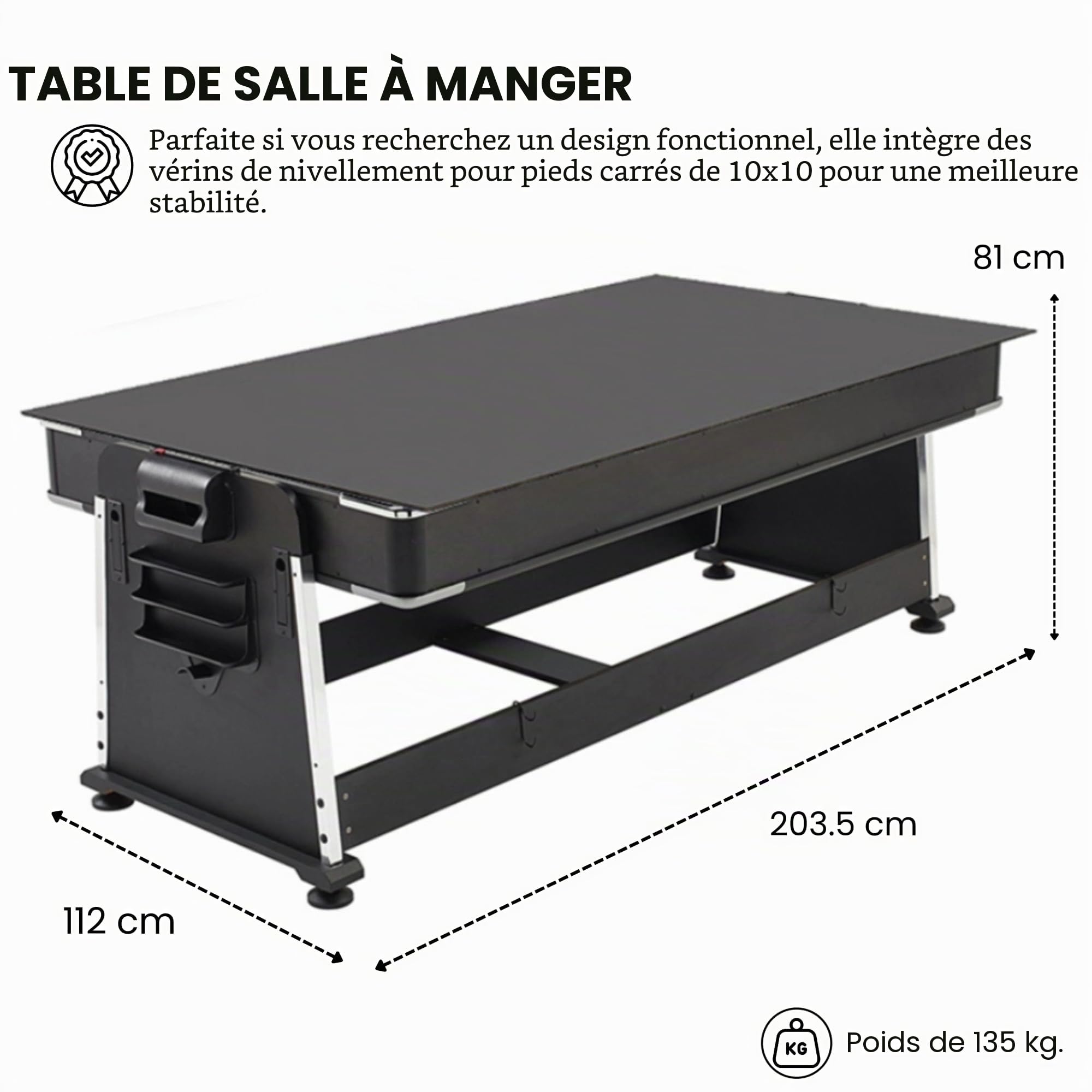 DEVESSPORT Olimpus Multijeu rotatif 4 en 1 | Table de billard, air hockey, ping-pong et table de salle à manger | 203,5 x 112 x 81 cm | Comprend tous les accessoires pour les 3 jeux