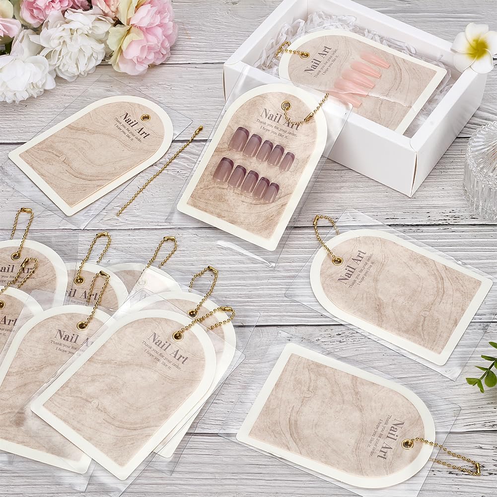 FINGERINSPIRE - Expositor de uñas a presión con cadena de suspensión de 130 x 90 mm con instrucciones para uñas a presión, ideal para artistas manicuristas y vendedores para visitar, blanco