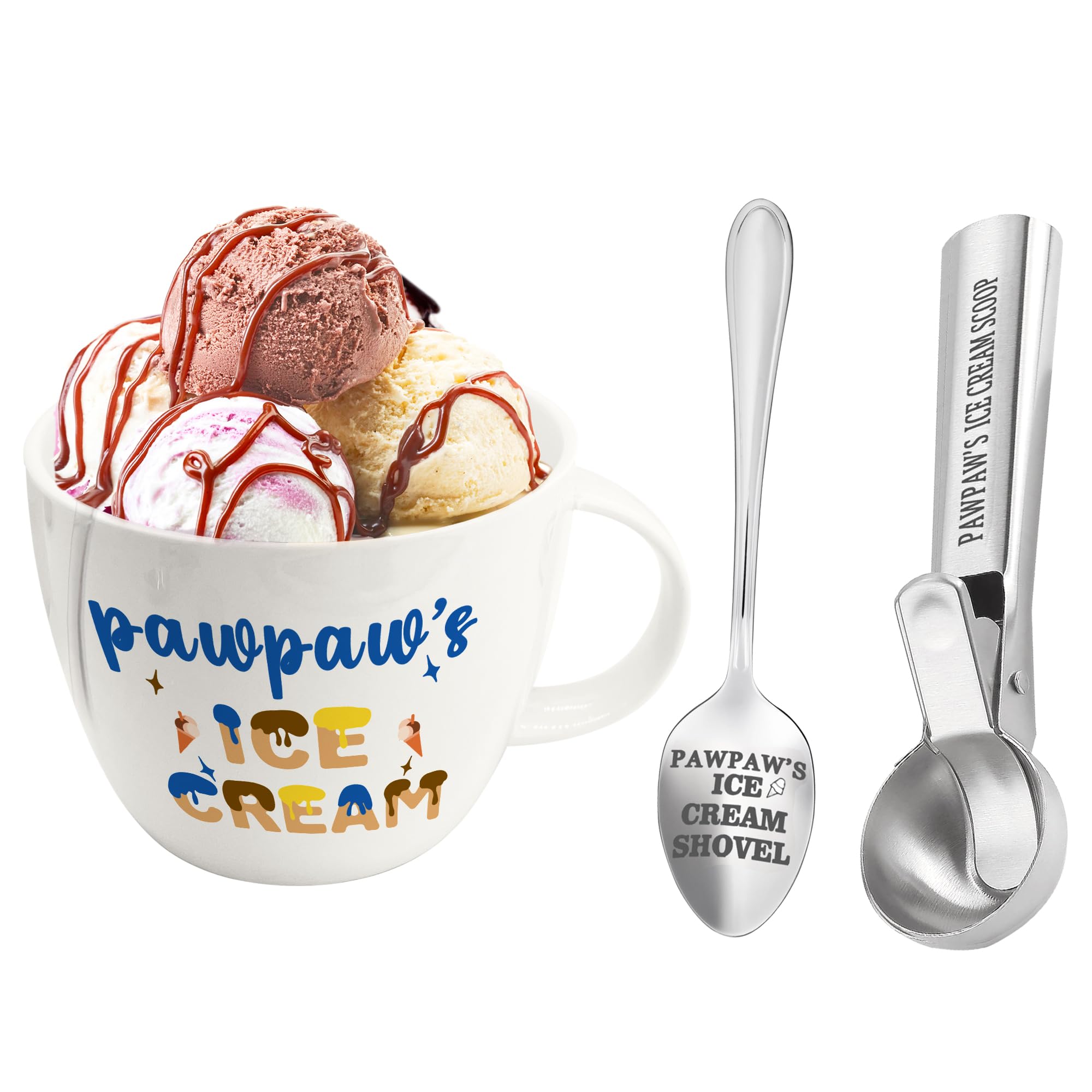 Paw Paw Gifts, Gifts for Pawpaw from Grandkids, Pawpaw's Ice Cream Bowl Scoop Shovel Spoon Set, Pawpaw’s Ice Cream Gift, Christmas Birthday Grandparents Day Gift for Him Man