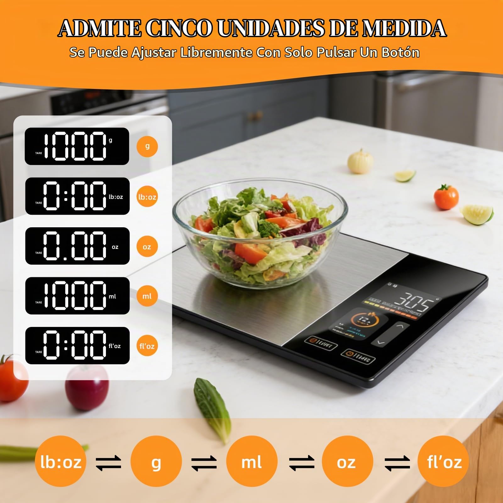 Báscula de cocina, báscula nutricional inteligente con cálculo nutricional, báscula de cocina inteligente con 24 análisis nutricionales, báscula de cocina con aplicación gratuita y Bluetooth, admite