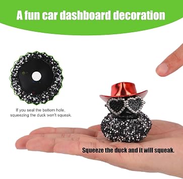 Car Ducks for Dashboard, Black Diamond Novelty Rubber Duck Decoration Funny Cool Car Rubber Ducky Ornament Accessories with Glasses Hat for Dashboard Unique Ducking Decoration