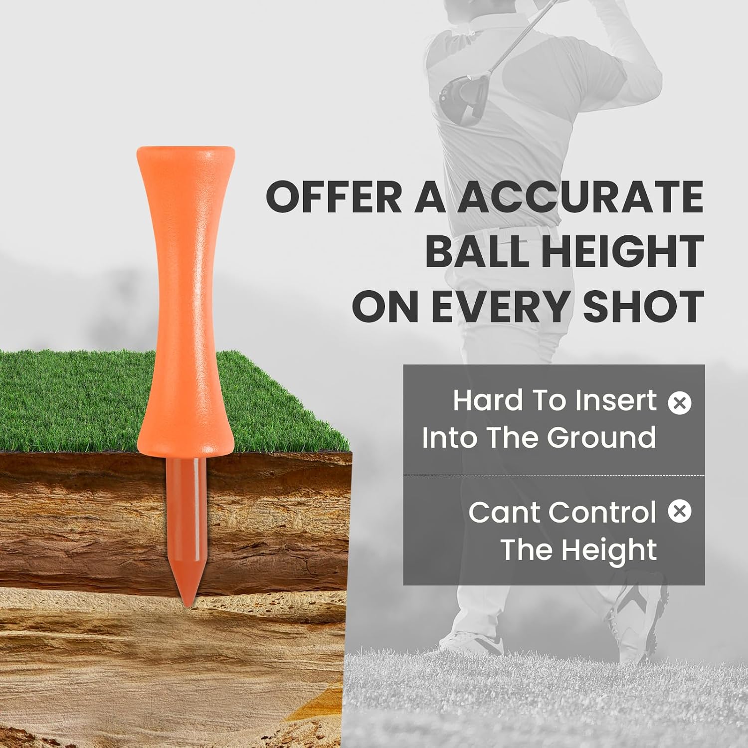 Amy Sport Castle Golf Tees Plastic 2 1/4 Inch with Stopper 100 Pack | Step Down Design for Consistent Height, 57mm Height for Reliable Setup, Reusable Unbreakable Tee in Orange Pink Purple