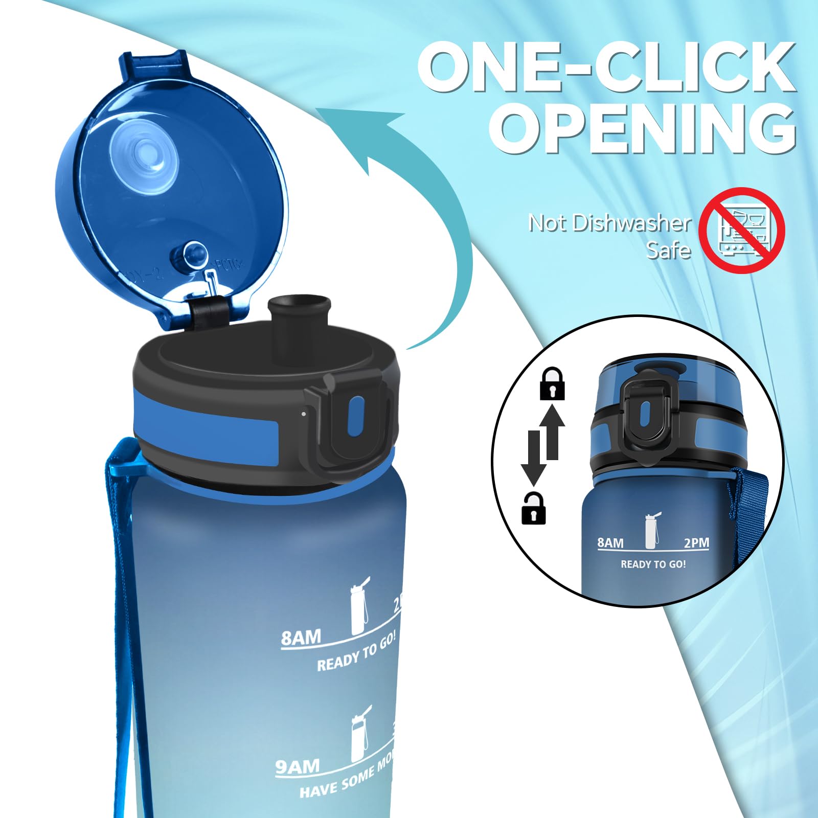 Borraccia, Borraccia 0,5 litri, Borraccia Senza Perdite, Borraccia Motivazionale, Facile da Trasportare, Borraccia Con Orari per Bere, Facile da Pulire, per Yoga, Corsa, Scuola, Ufficio , Campeggio