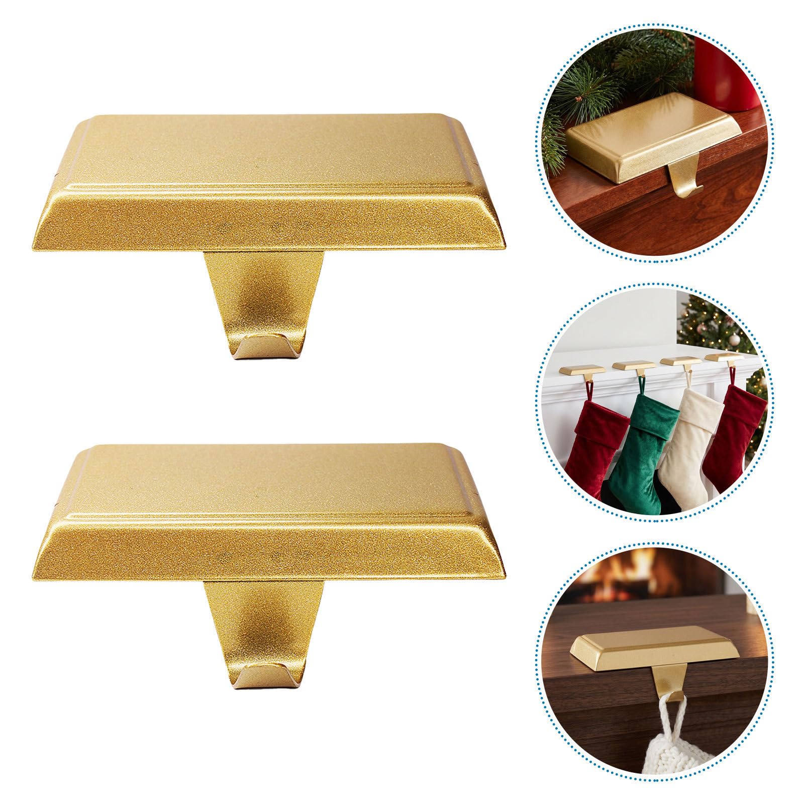 4 Pièces Porte-chaussette de Noël en Fer à Base Plate Dorée pour Cheminée