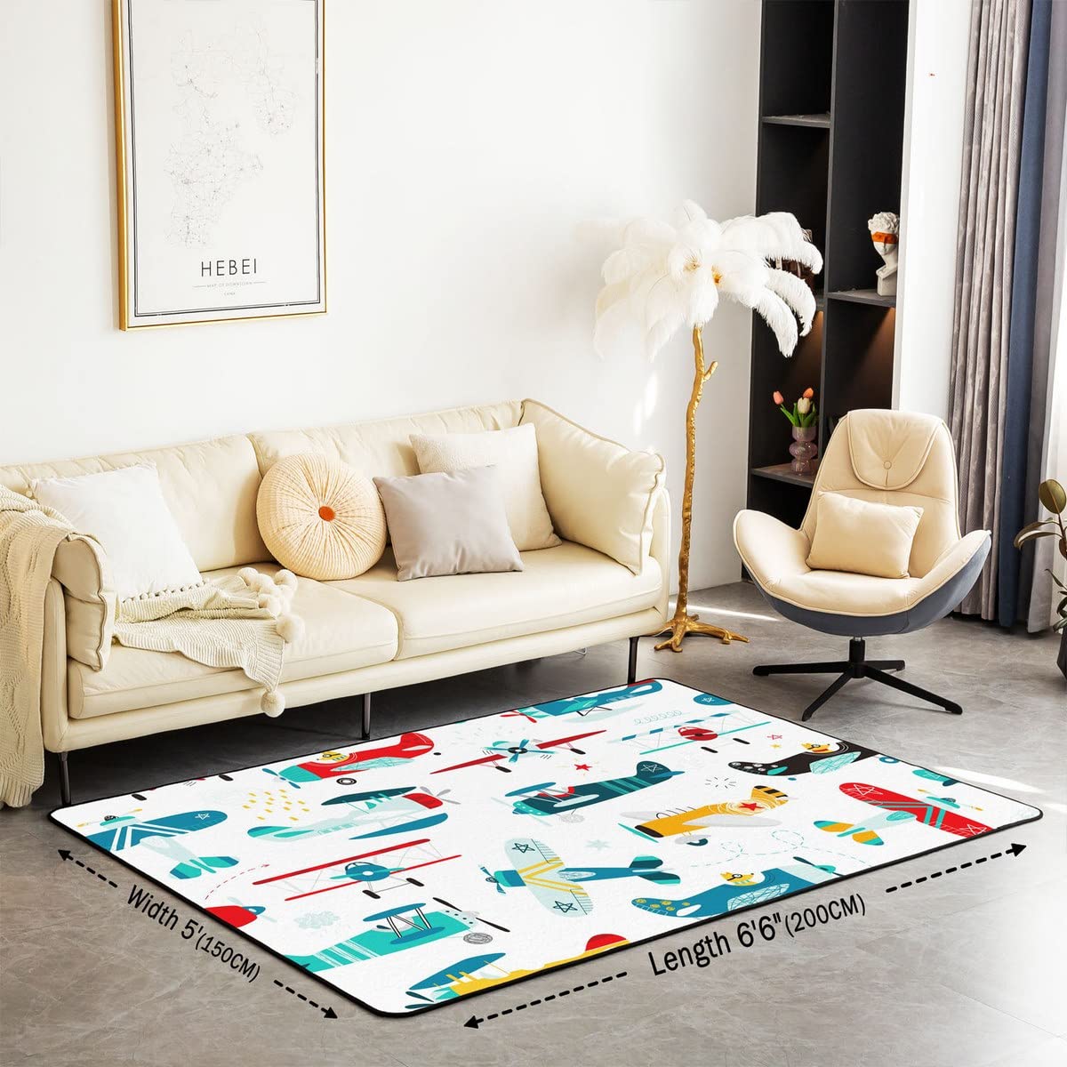 Homemissing Airplane Area Rug 100x150cm Cartoon Airplane Pattern Living Room Rugs For Bedroom Home Decor Construction Vehicles Carpet Ultra Soft Non-Slip Indoor Floor Mat - Image 2