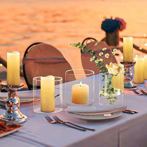 Miniatura 5 de Portavelas de huracán, portavelas de cristal de extremo abierto, múltiples opciones de tamaño, portavelas de vidrio cilíndrico transparente para