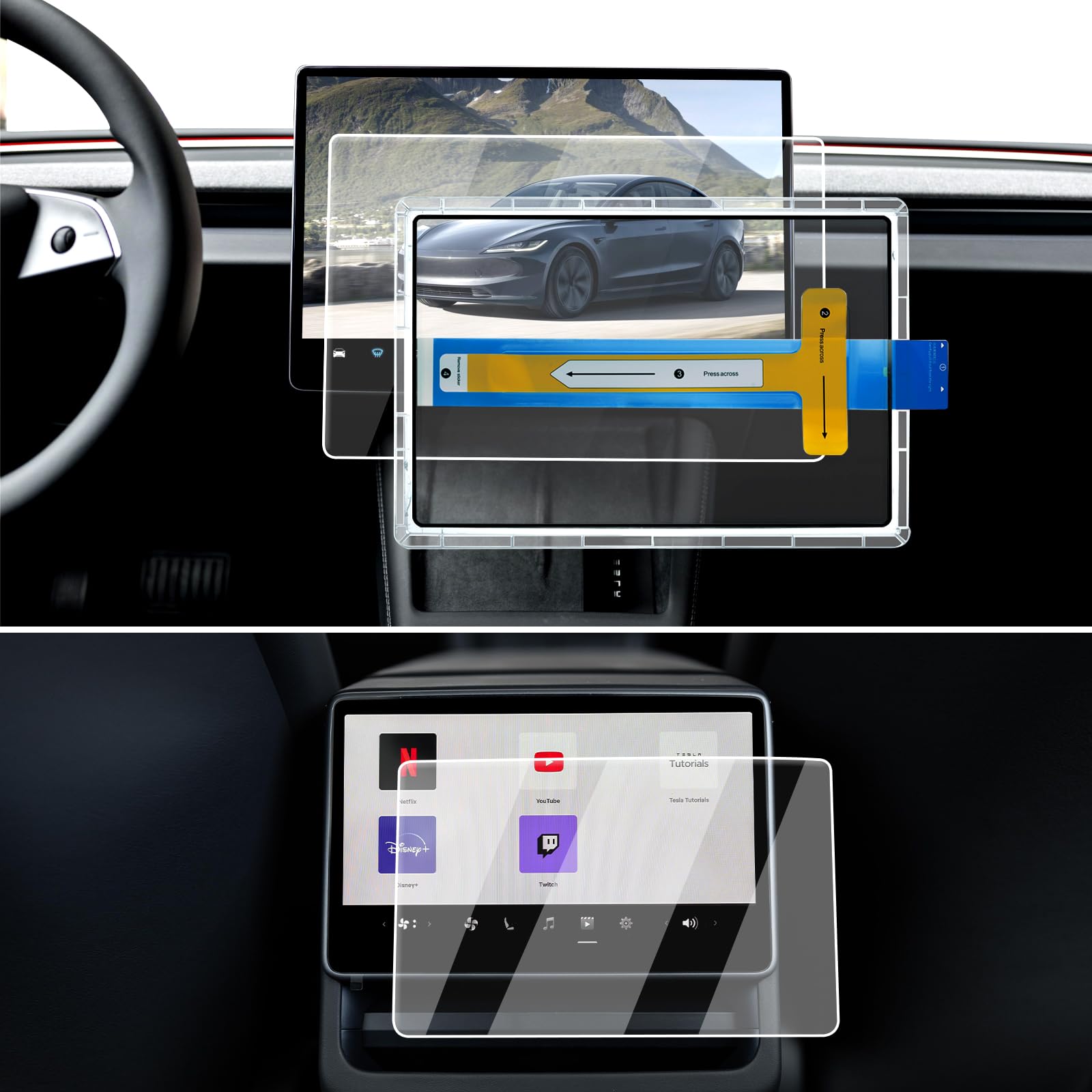 2026 Tesla Model Y Screen Protector - 2 Pcs Matte 9H Tempered Glass For 2025-2026 Tesla Model Y Juniper/2024-2025 Model 3 Highland 15.4-Inch Navigation Screen & 8-Inch Rear Screen With Alignment Kit