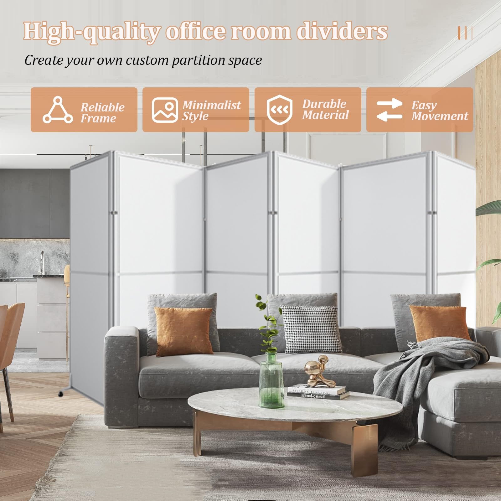 Separador de ambientes plegable portátil con ruedas bloqueables para separación de espacios interiores