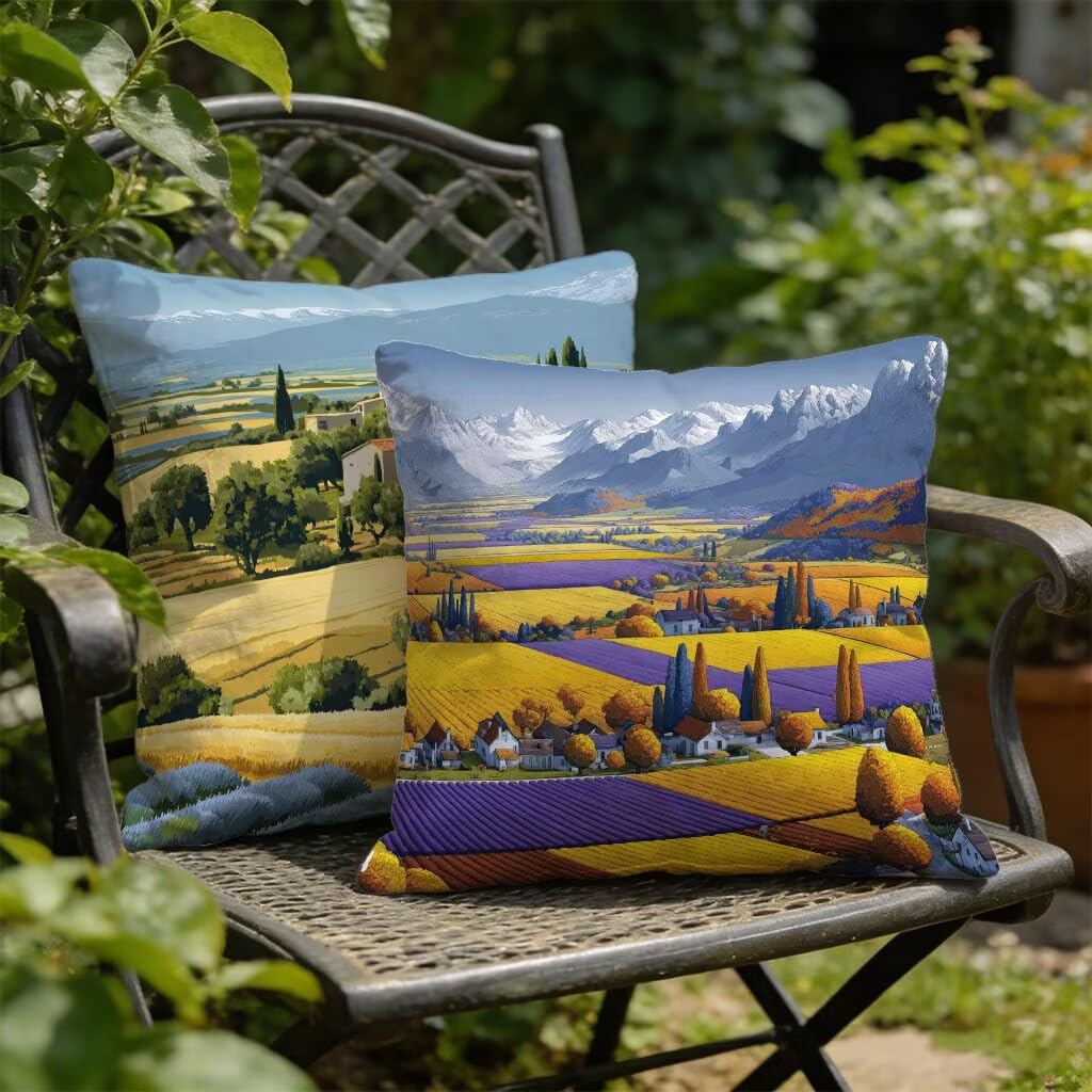 Housse De Canapé 65x65 cm Lot de 2 Jaune Coussin Canape 65 x 65 Coussin Decoratif Lin Coussincarré Champ Impression Recto Verso avec Fermeture éclair Invisible pour Printemps Été Décoration B-982188