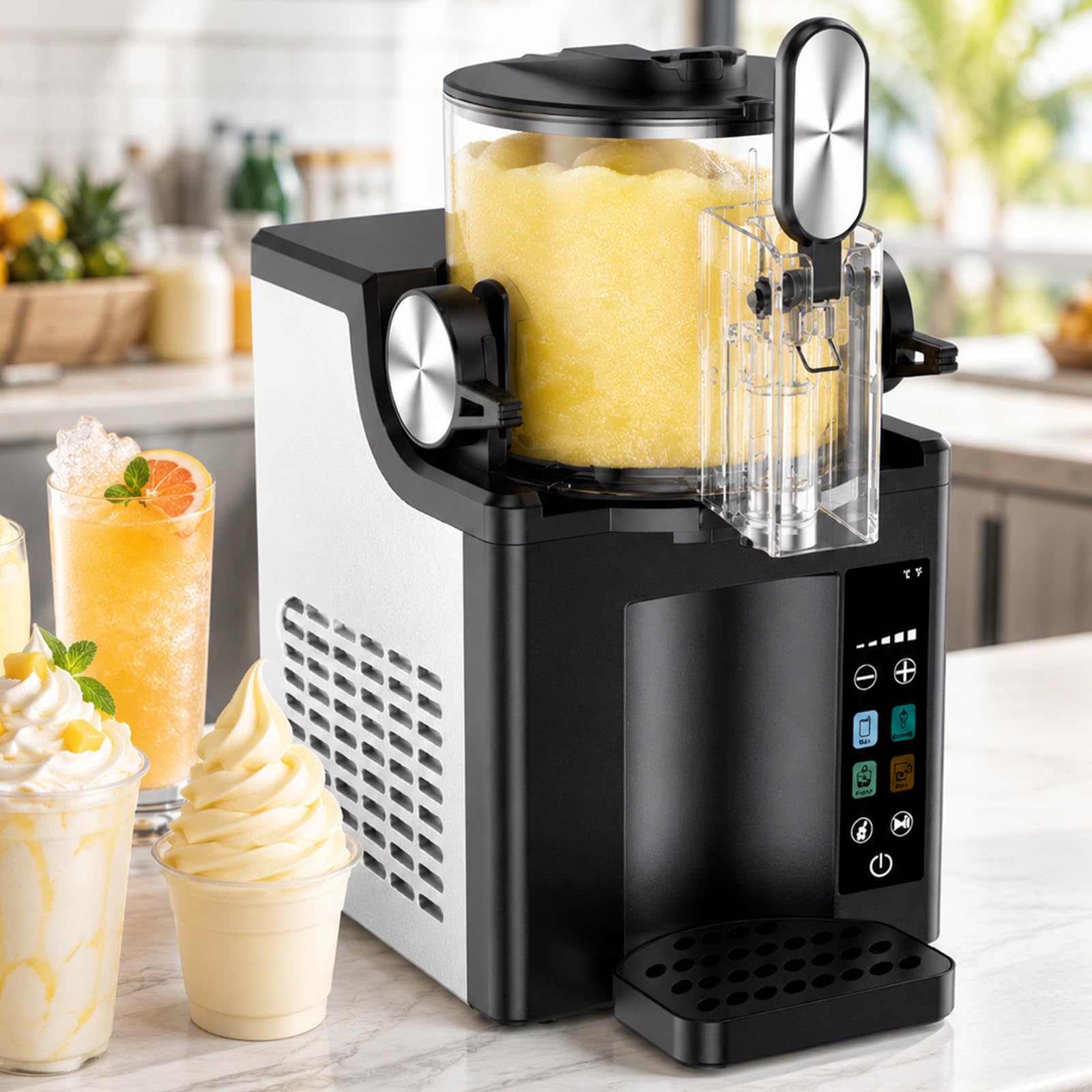 pealiritansemen Slush Machine Commercial 1.5l Countertop Design, Slushie Maker with Touch Control No Ice Needed for Cafes Parties Milkshakes And Soft Serve, 4 Modes & Adjustable Texture Black