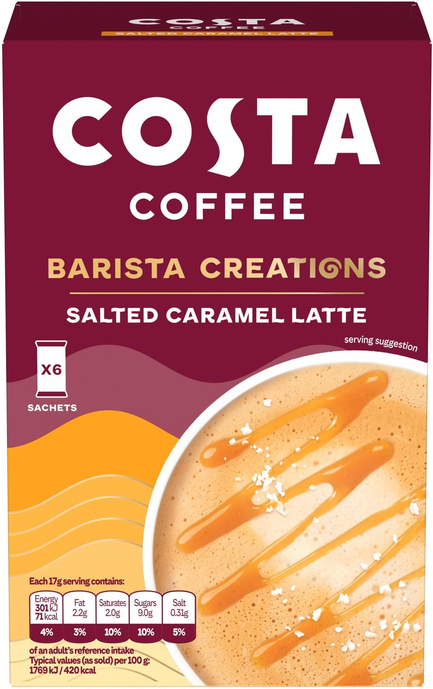Costa Salted Caramel Latte Coffee 6x17g 102g