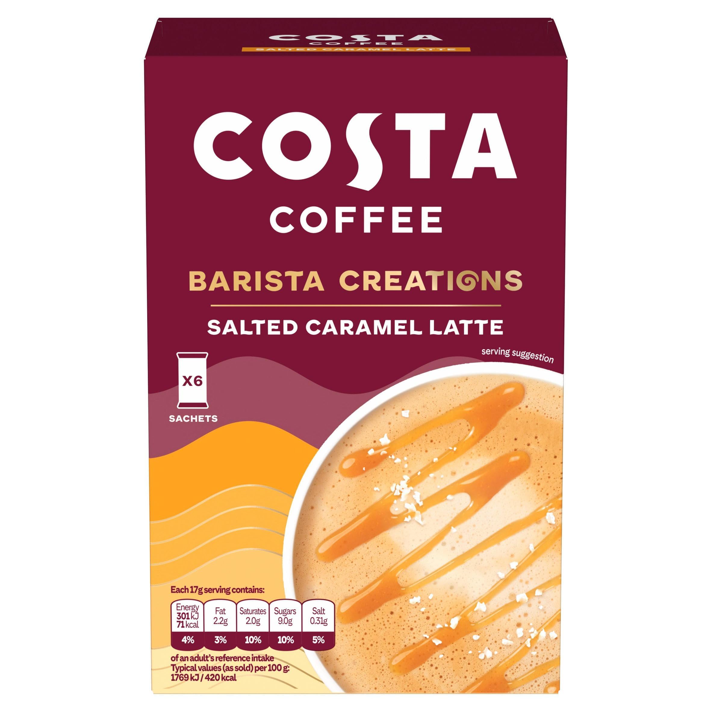 Costa Salted Caramel Latte Coffee 6x17g 102gRainforest AllianceRainforest AllianceRainforest AllianceRainforest Alliance