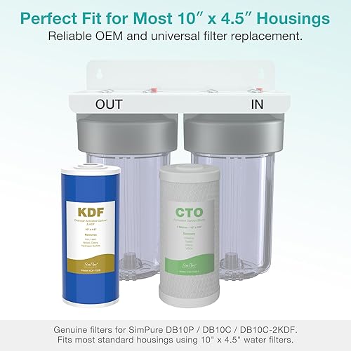 Miniatura 4 de SimPure Cartuchos de filtro de agua para toda la casa de 10 x 4.5 pulgadas, filtro de carbono y metal pesado GACKDF, para DB10C-2KDF, DB10P,