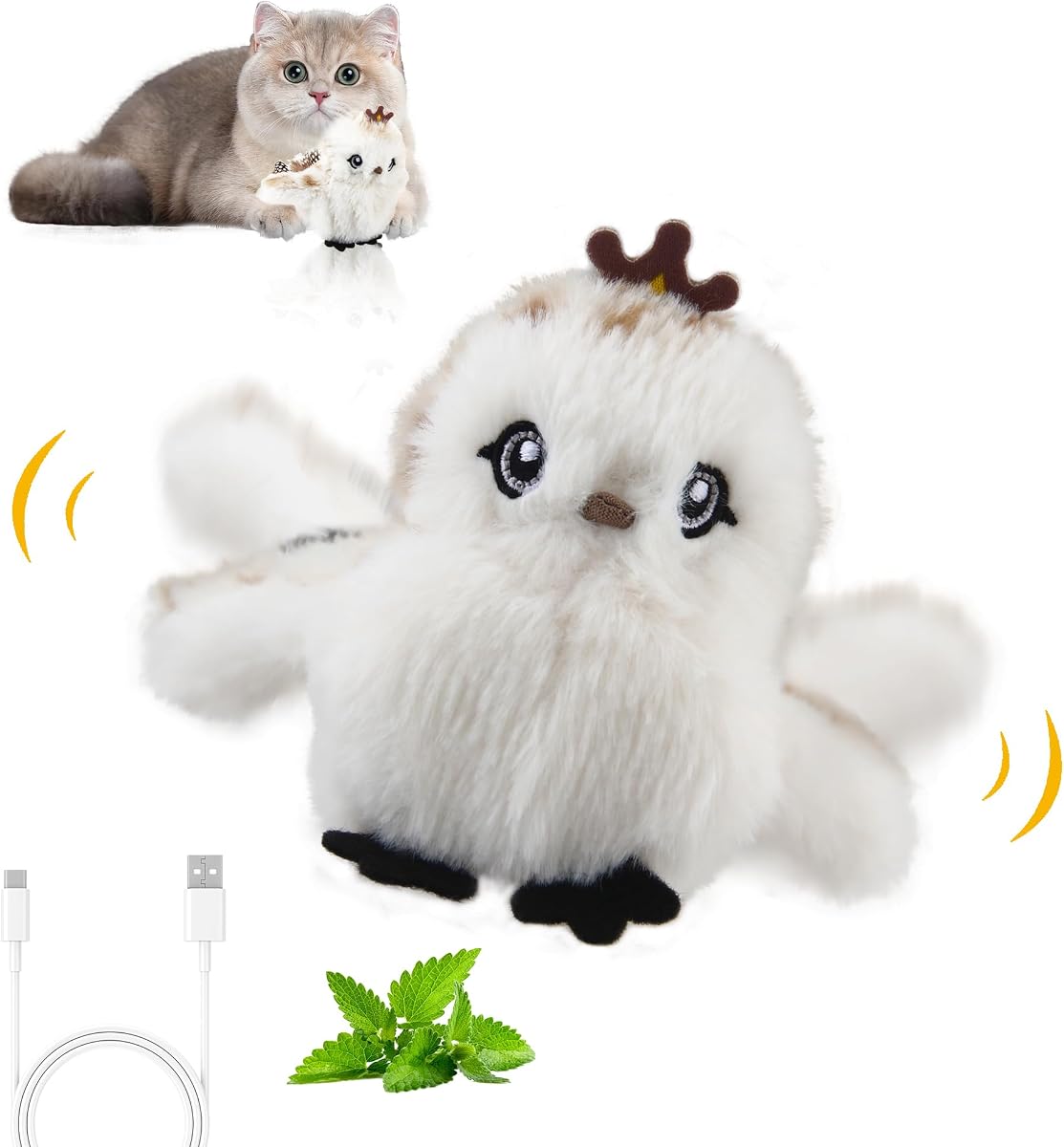 Interactive Cat Toys for Indoor Cats, Flapping and Chirping Catnip Toys for Cat Exercise, Automatic Cat Toy with Beating Wings & Real Feather Tail, Rechargeable Cat Kicker Toy Prince