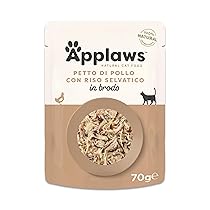 Applaws Alimento per Gatti Umido 100% Naturale Pollo con Riso Selvatico in Brodo per Gatti Adulti – 12 Buste da 70g