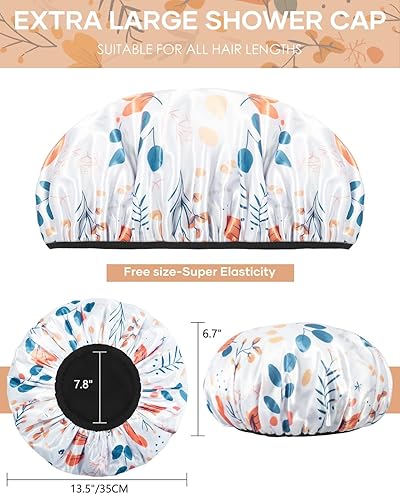 Miniatura 4 de Aquior Gorro de ducha con forro de rizo para mujer, gorro de ducha reutilizable, triple capa impermeable, extra grande para mujeres de pelo largo
