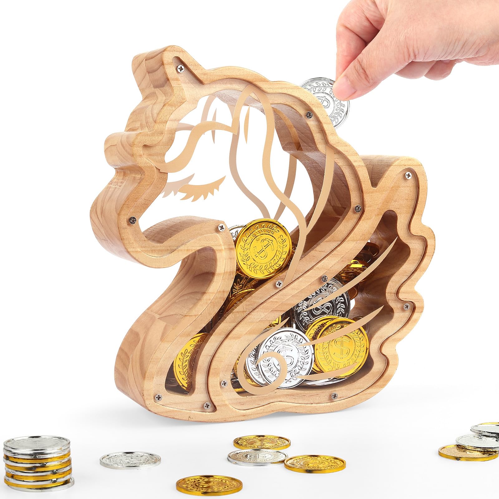 23% Off Foyucool Wooden Unicorn Piggy Bank for Kids