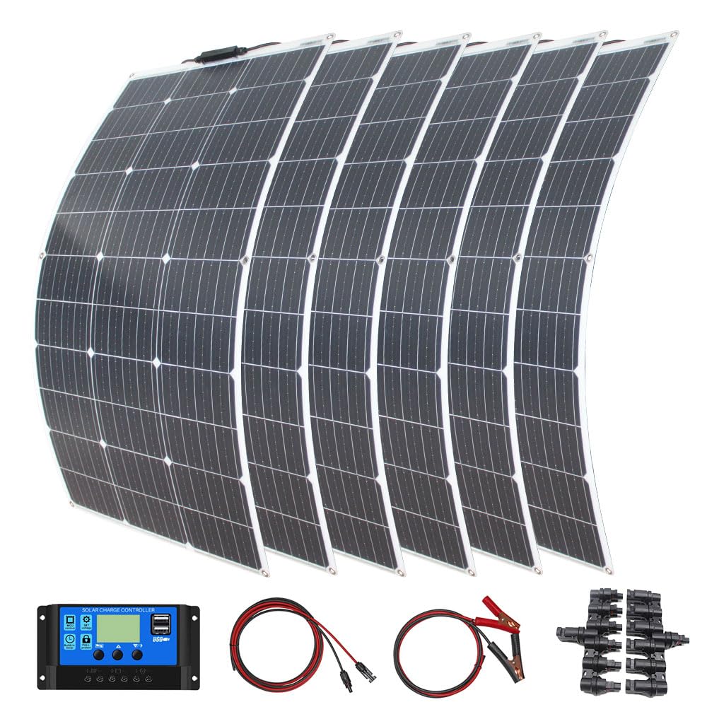 Solar Panel Kit 400W 4*100W Flexible Solar Panel 12V Photovoltaic Waterproof Solar Charger 40A Controller+3m Cable+1m Battery Clip Cable for 12v Baterry Charger (400)