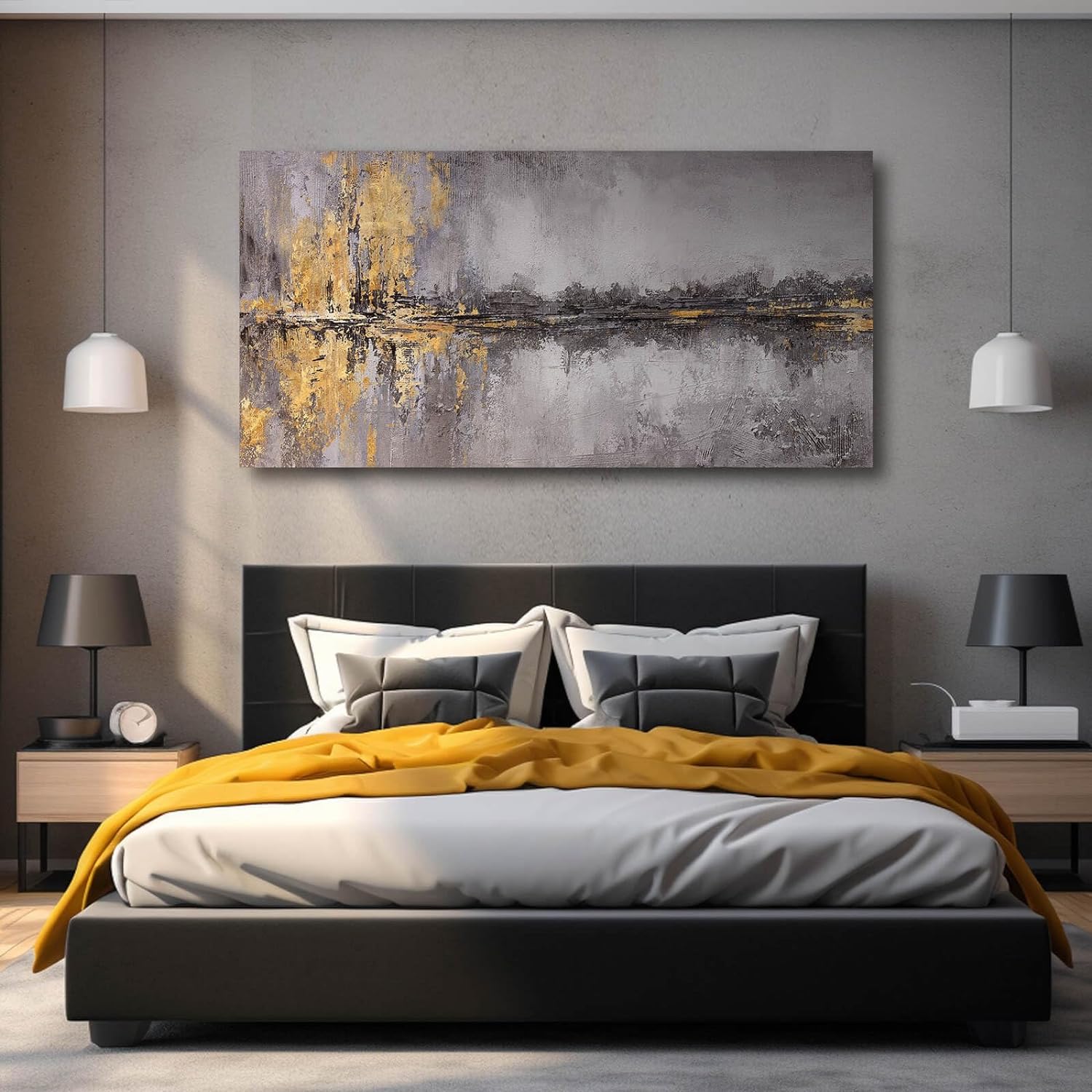 Abstract Wall Art Framed Canvas Wall Decor Gold Grey Pictures Vintage Prints Artwork for Living Room Dinning Room 29"x58" - Image 3