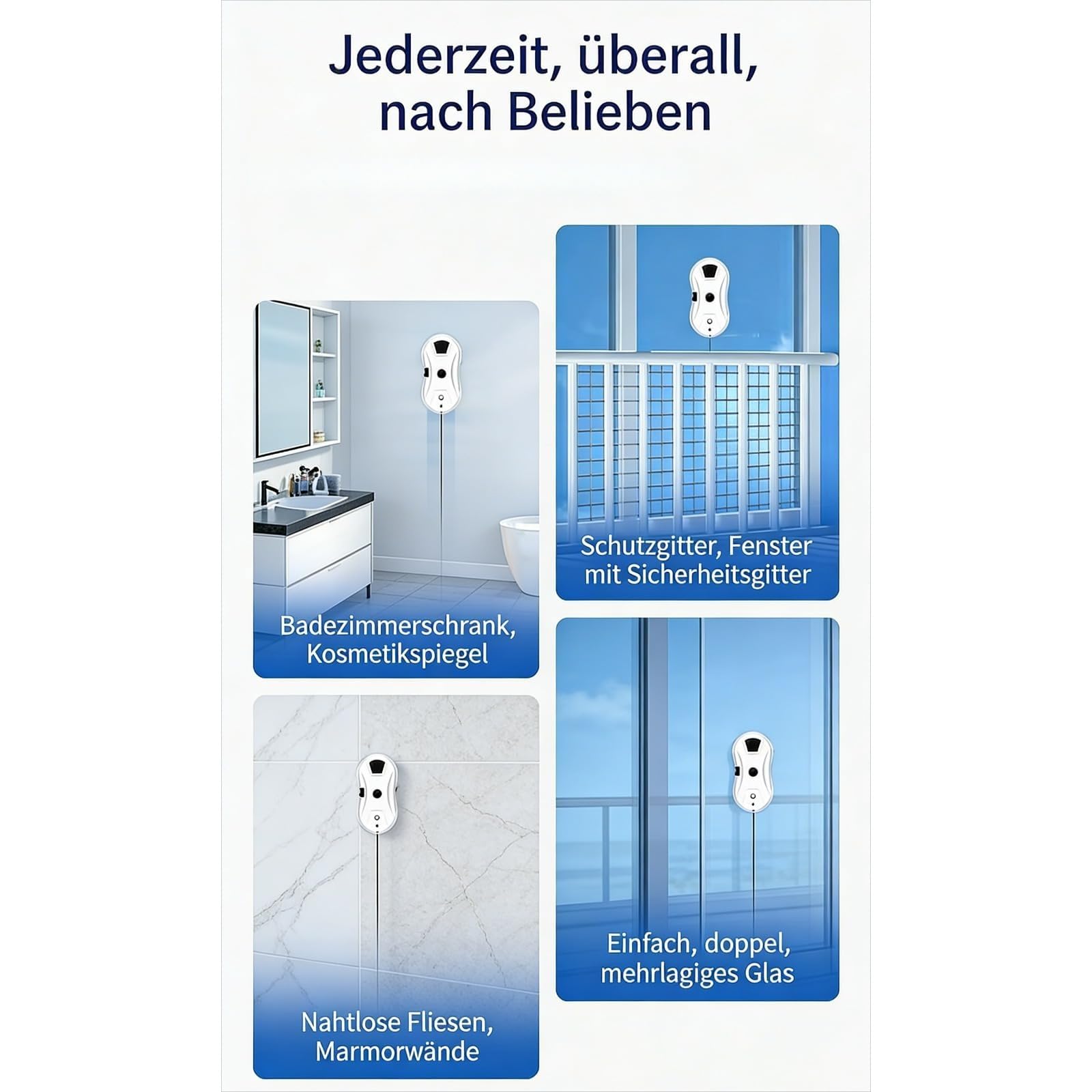 Osmo™ RoboClean Fensterputzroboter mit Sprühfunktion – Fensterreinigungsroboter mit Fernbedienung, automatische Reinigungsmodi, Sicherungsseil, für glatte Fenster (Modell mit Sprühfunktion)