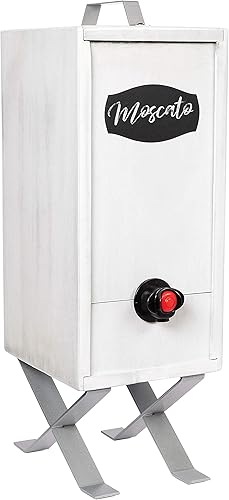 Wooden Wine Cocktail Box Dispenser, Decorative, Naturally Insulated, Fillable Ice Pack Beverage Bag, chalk included (White) 3 Liters