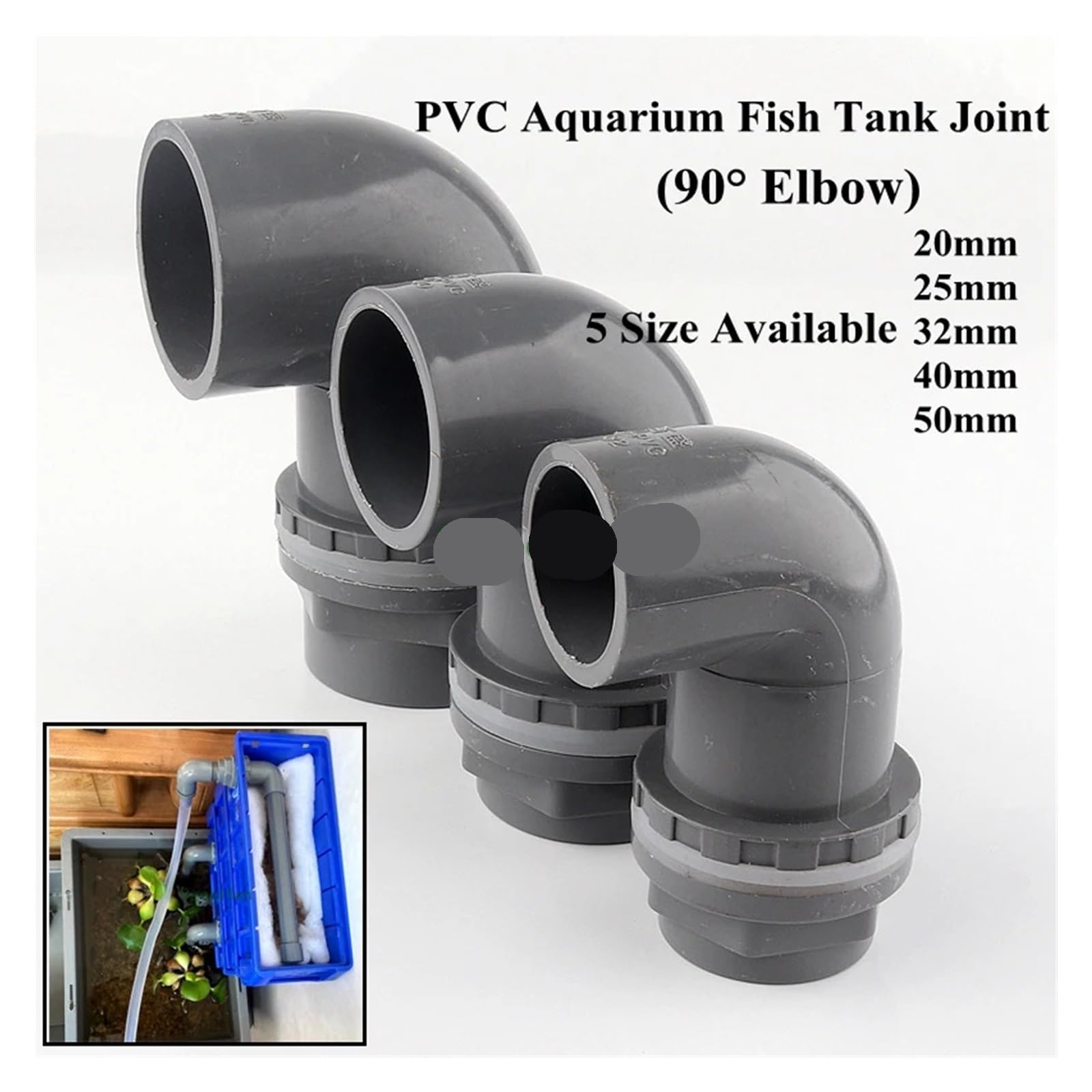 2~20 piezas ID 50mm tubería de PVC acuario tanque agua juntas drenaje hogar DIY accesorios tubo pescado conector codo 90 ° Adecuado para grifos(32mm joint,10pcs)