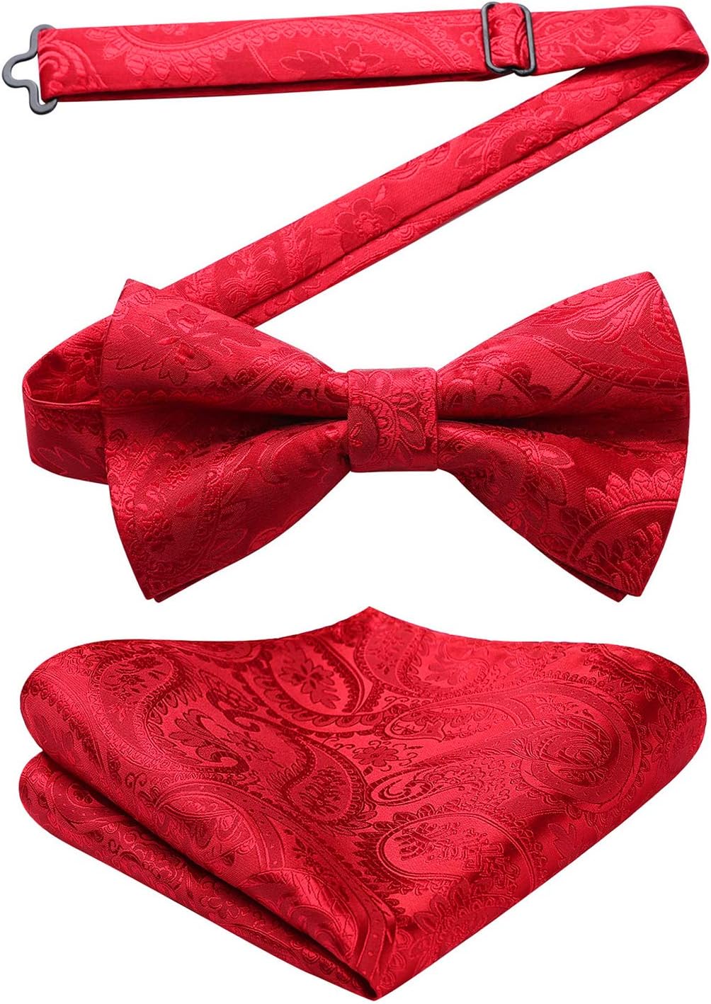 Men's Solid Color Pre-tied Bow Tie Adjustable Tuxedo Two Layer Bow Tie and Pocket Square Set with Gift Box