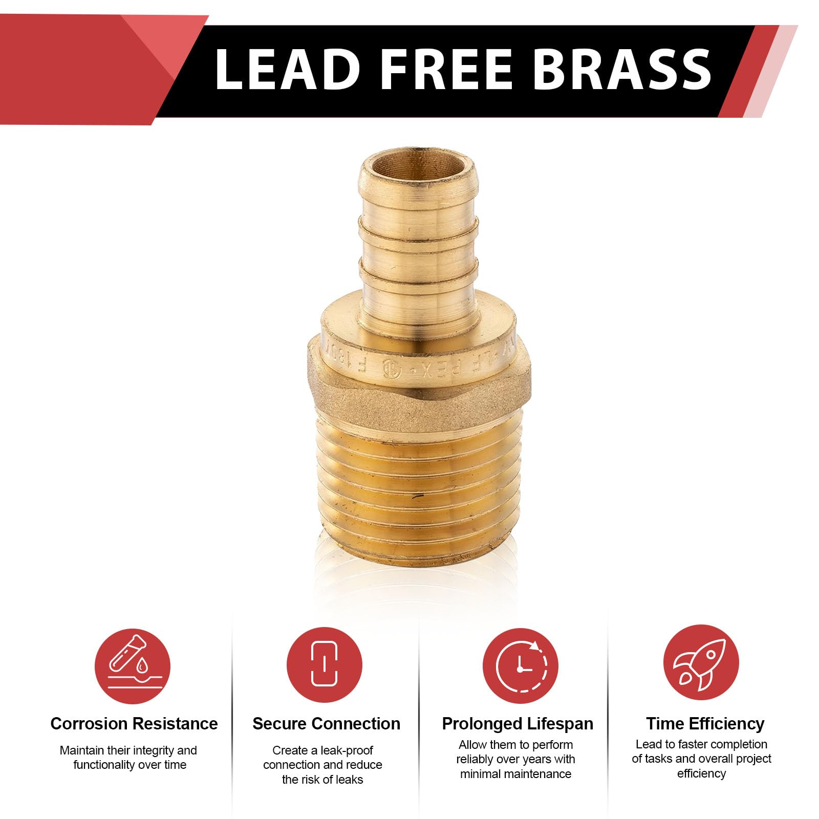 EFIELD Barb Crimp PEX 3/4" x 3/4" NPT adattatore filettato maschio, raccordo in ottone, certificato UPC (10)