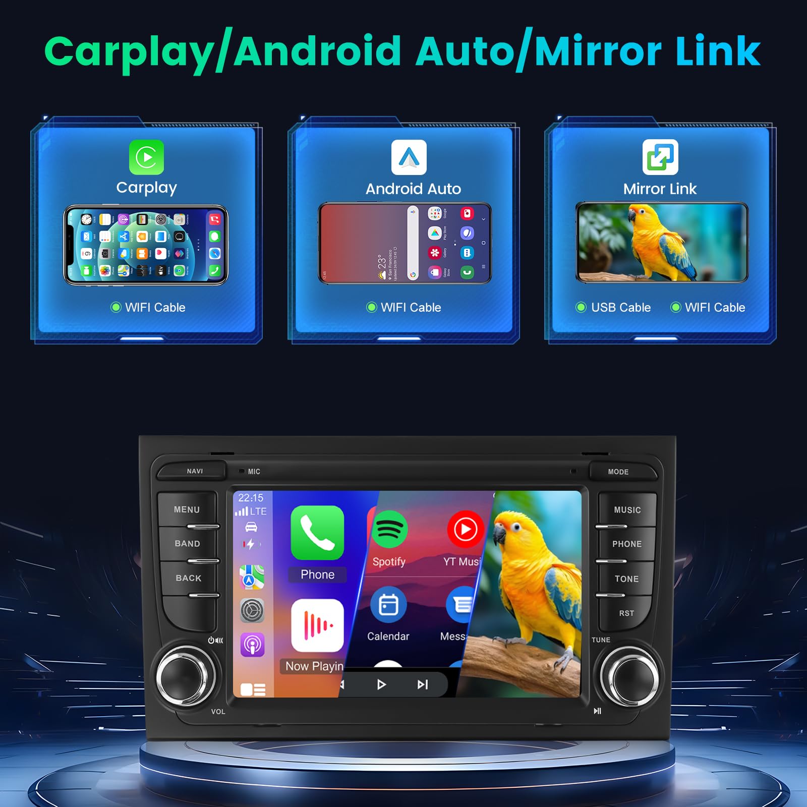 4+64 GB Android Autoradio für Audi A4 B6/B7, S4 B5/B7, RS4 B7/Sportback, Seat Exeo, Plug & Play, kabelloses CarPlay & Android Auto, WLAN, GPS, Navigation, DSP, Bluetooth + Rückfahrkamera
