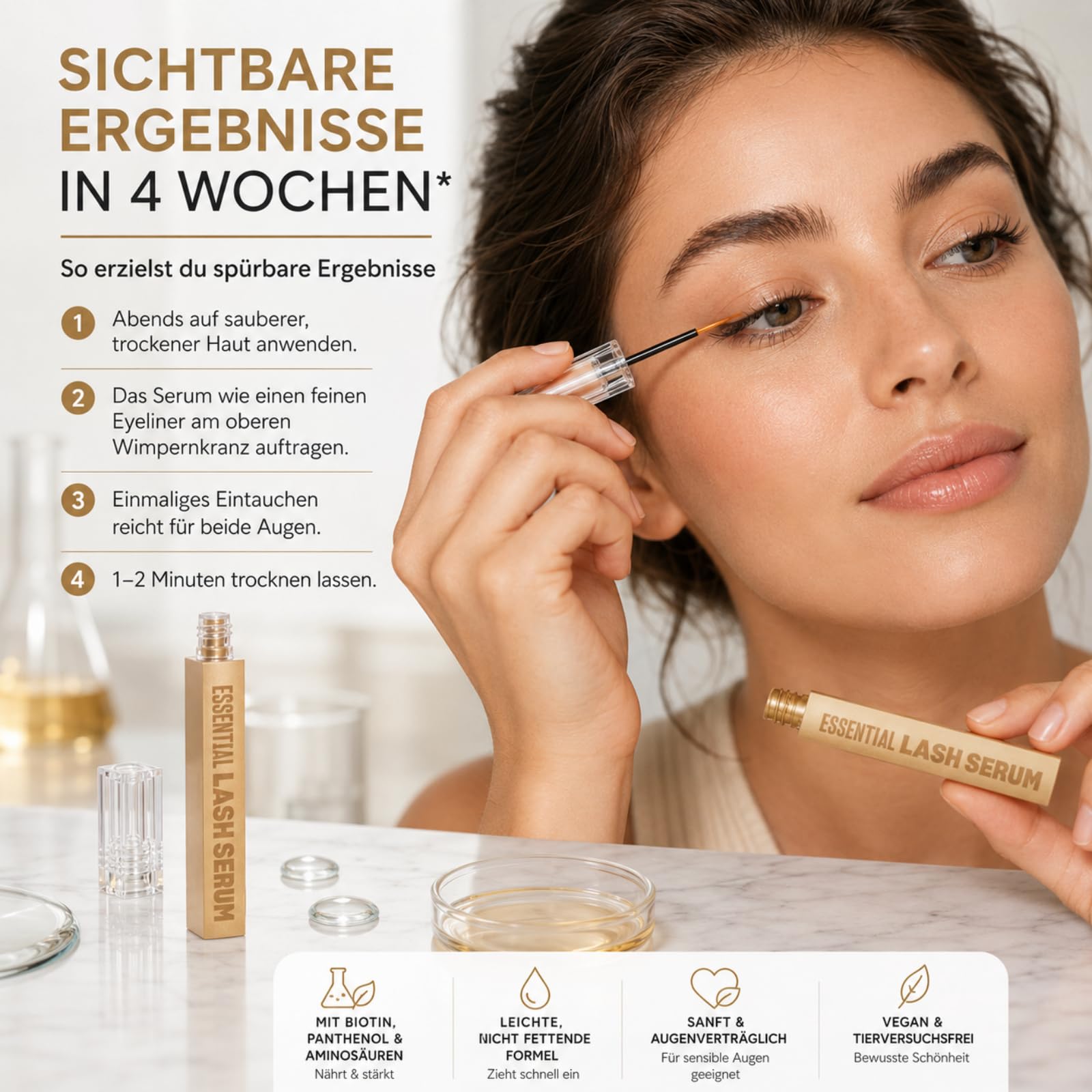 Original Essential Lash Serum(2ML) Lash Serum 4LongLashes Wimpernserum Für Sichtbar Gepflegte Wimpern Feuchtigkeitsspendende Formel Für Zuhause Und Auf Reisen