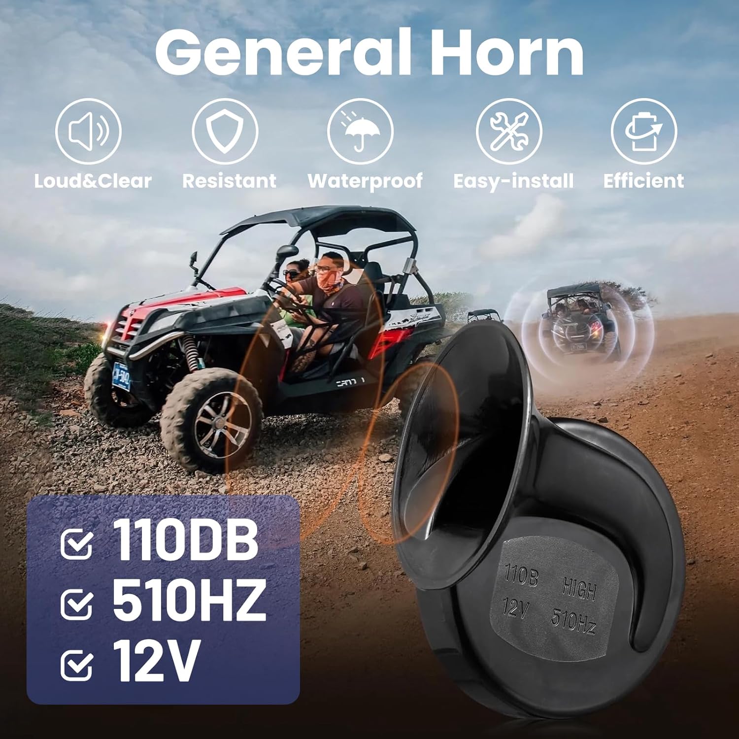 UTV Universal Street Legal Turn Signal Kit - 110dB Horn, Pre-Wired Plug and Play with Rocker Switch & Hazard Light, Compatible with Polaris Can-Am Kawasaki CFMOTO